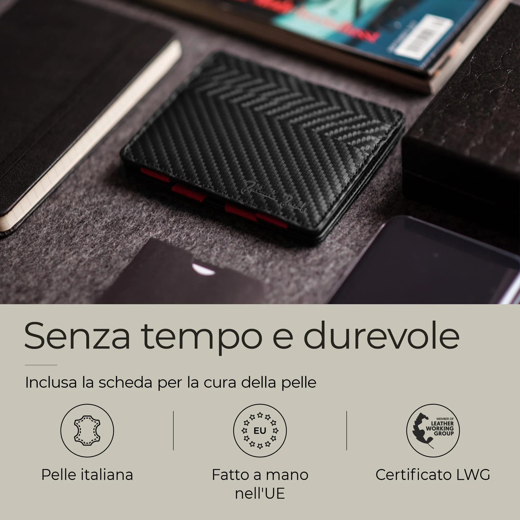Jaimie Jacobs Portafoglio Magico, Magic Wallet Flap Boy Slim - l'Originale - Protezione RFID, Portafoglio Uomo Piccolo, Porta Carte di Credito Ragazzo, Porta Tessere Slim (Carbonio E Rosso) - immagine 6