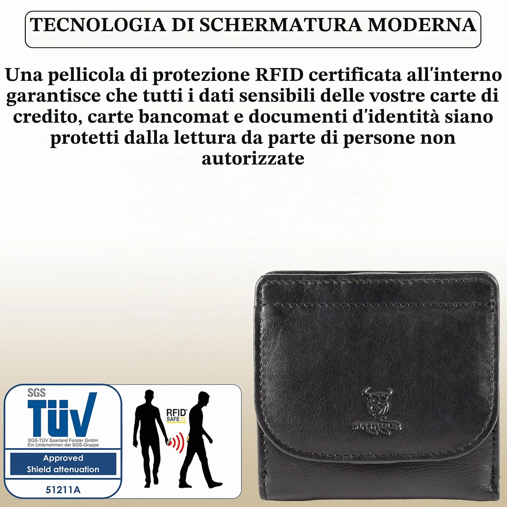 Matador Portafoglio Uomo Piccolo Pelle RFID Portamonete Nero Nappa - immagine 5