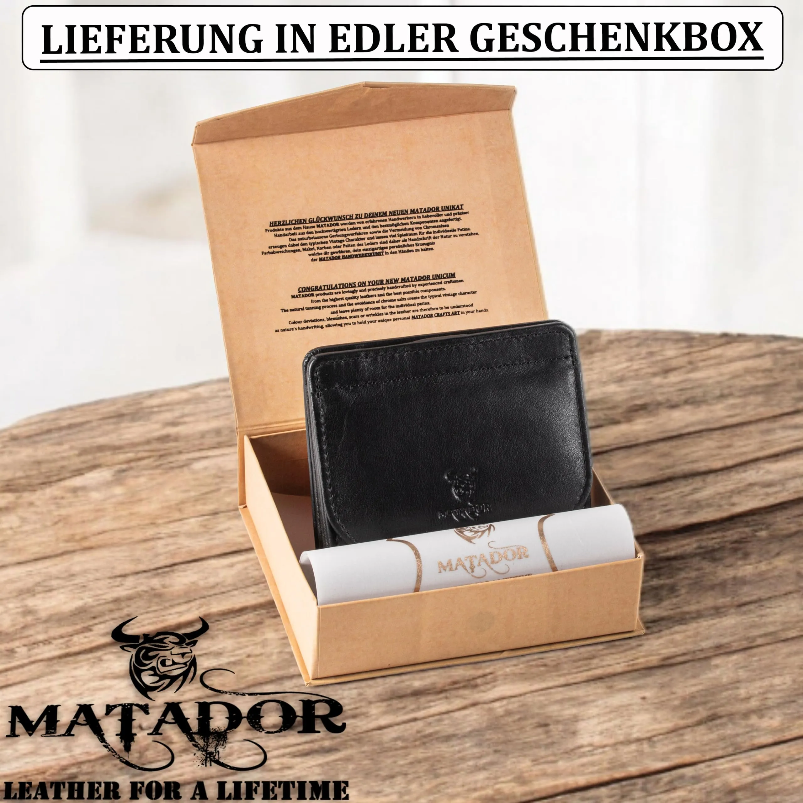 Matador Portafoglio Uomo Piccolo Pelle RFID Portamonete Nero Nappa - immagine 6