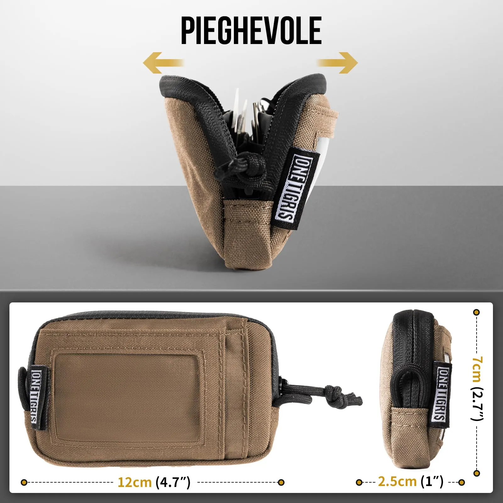 OneTigris Portafoglio 500d Nylon Piccolo Con Cerniera Portafoglio Tattico Custodia Per Carte Di Credito Piccola Tasca Per Uomini e Donne-Marrone Coyote - immagine 5