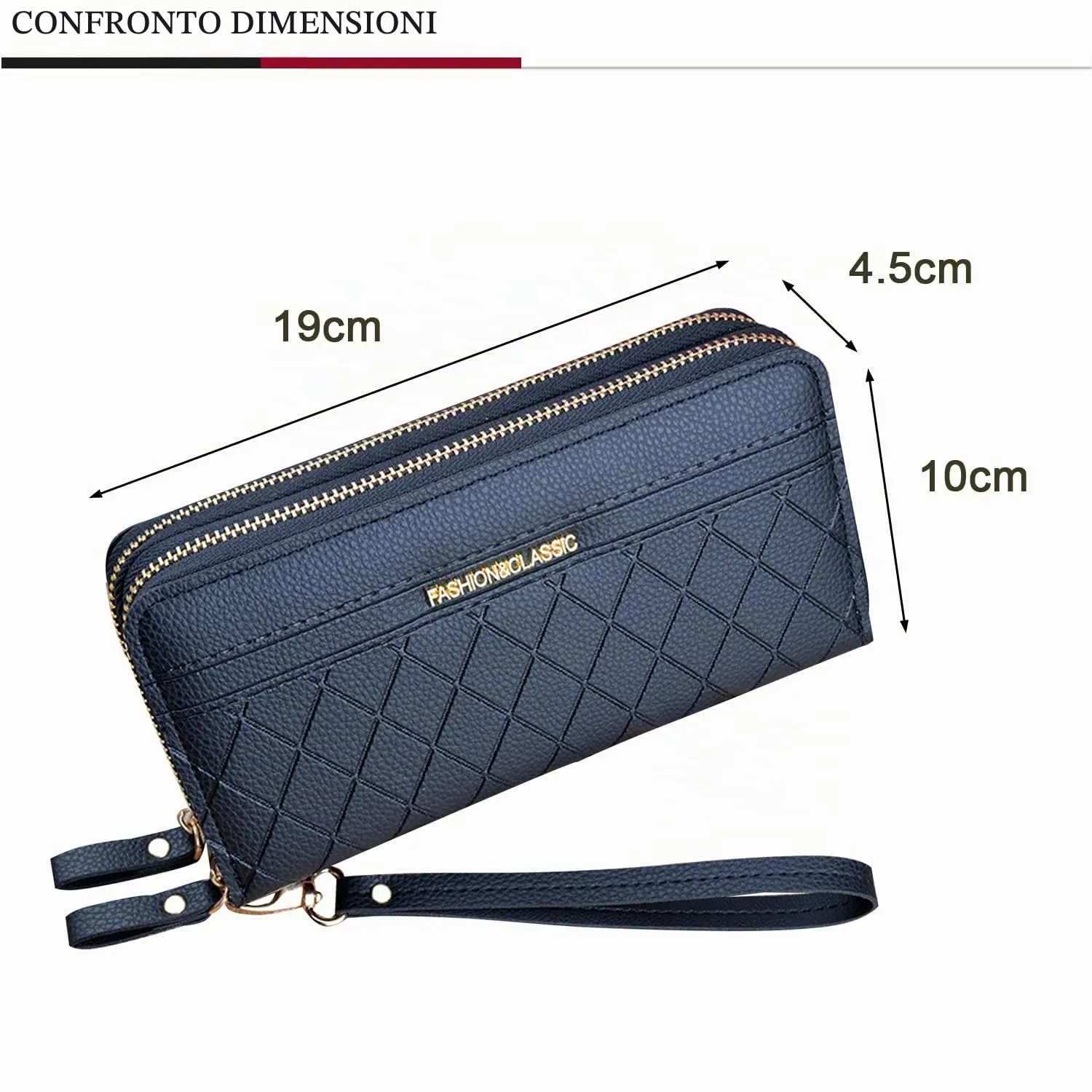 Portafoglio Donna con Doppia Cerniera Porta Monete in Pelle PU da Donna Grande Capacità con Slot per Schede Multiple Portafoglio da Polso (Nero1) - immagine 4