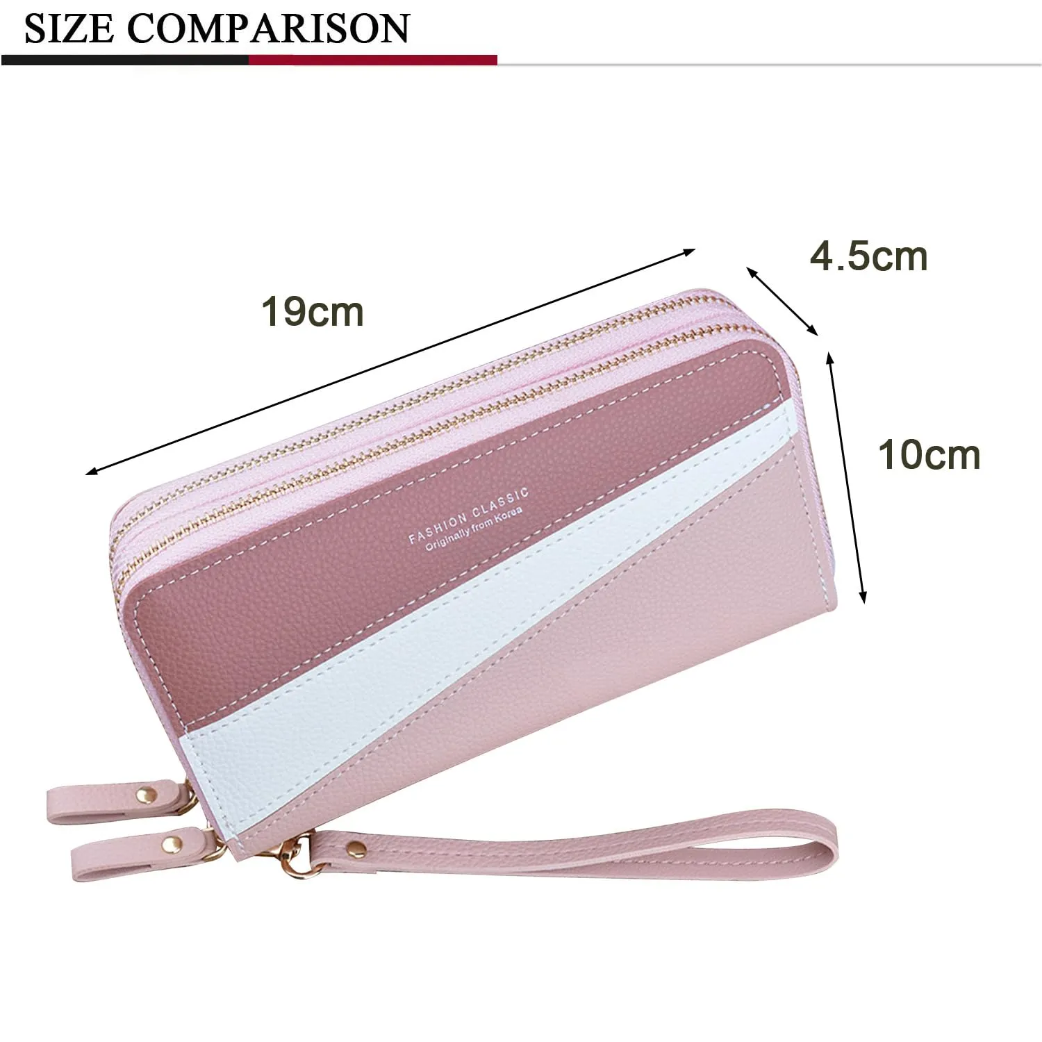 Portafoglio Donna con Doppia Cerniera Porta Monete in Pelle PU da Donna Grande Capacità con Slot per Schede Multiple Portafoglio da Polso (Rosa3) - immagine 4