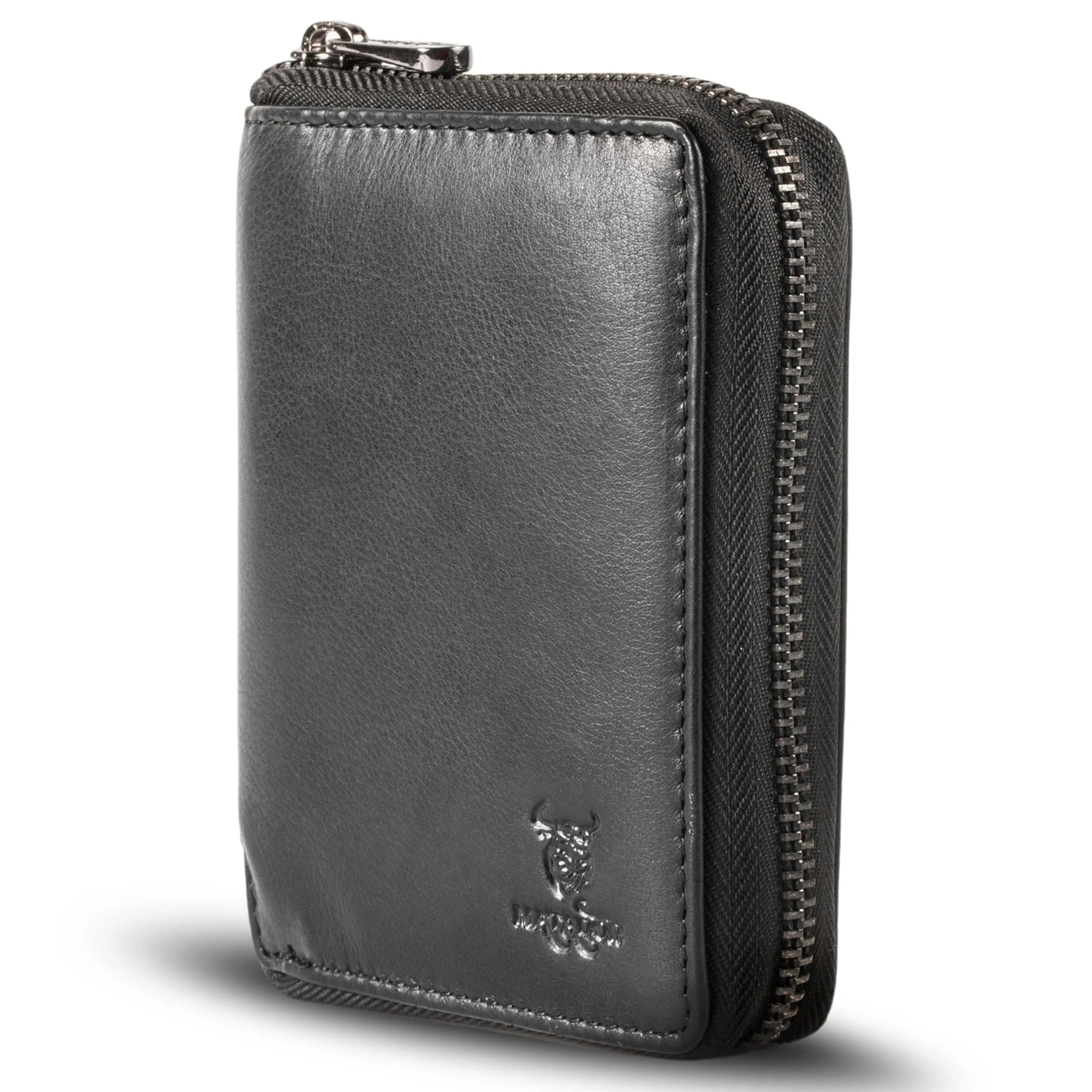 Matador Portafoglio Vera Pelle Uomo Donna RFID Zip Nero Nappa 9 Carte - immagine 1