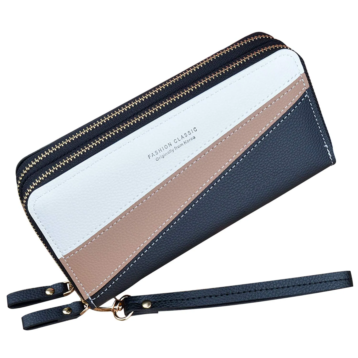 Portafoglio Donna con Doppia Cerniera, Porta Monete in Pelle PU, per Telefono, Grande Capacità, Slot per Schede Multiple (Nero 3) - immagine 1