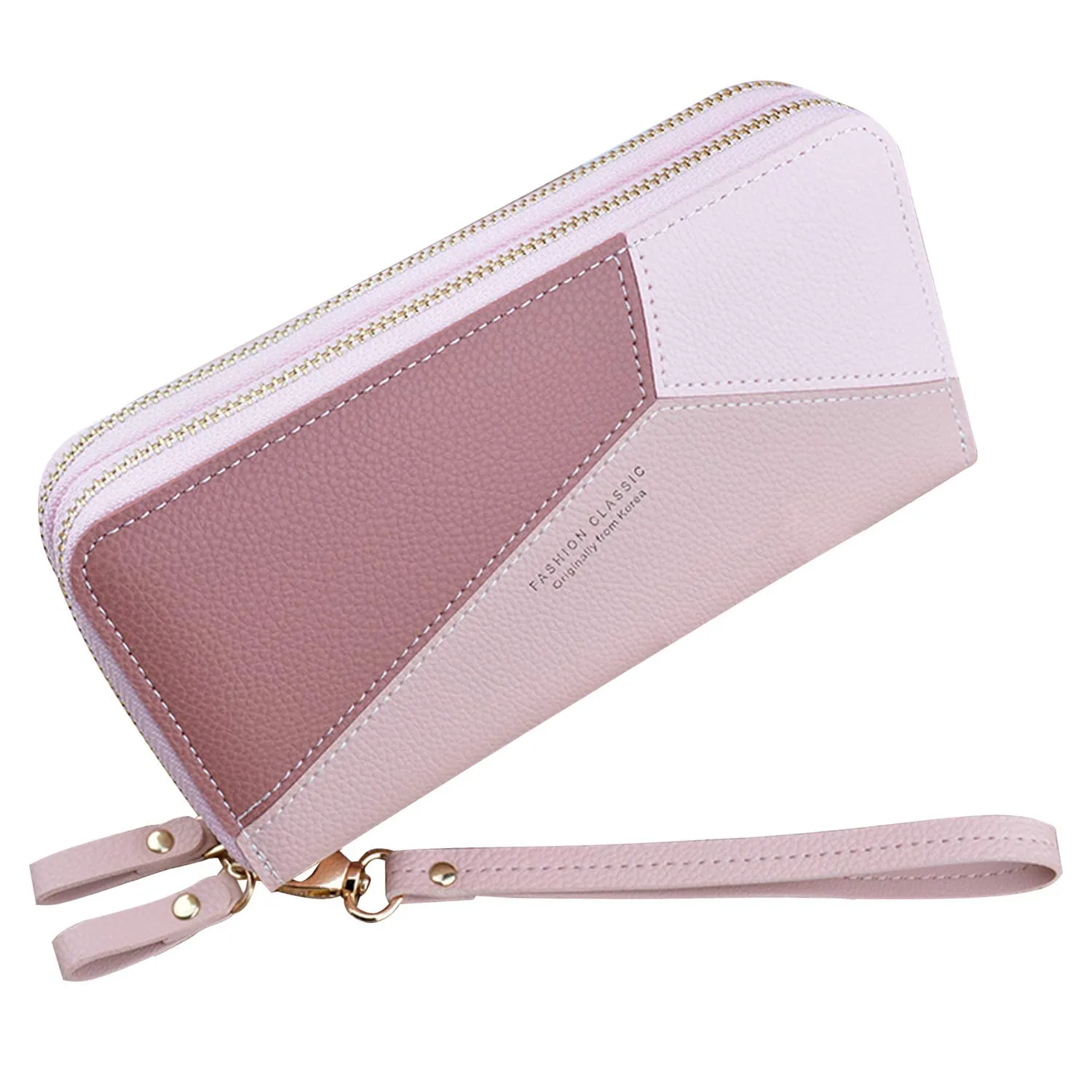 Portafoglio Donna in Pelle PU con Doppia Cerniera - Porta Monete Grande Capacità con Slot per Schede Multiple e Spazio per Telefono da Polso (Rosa) - immagine 1