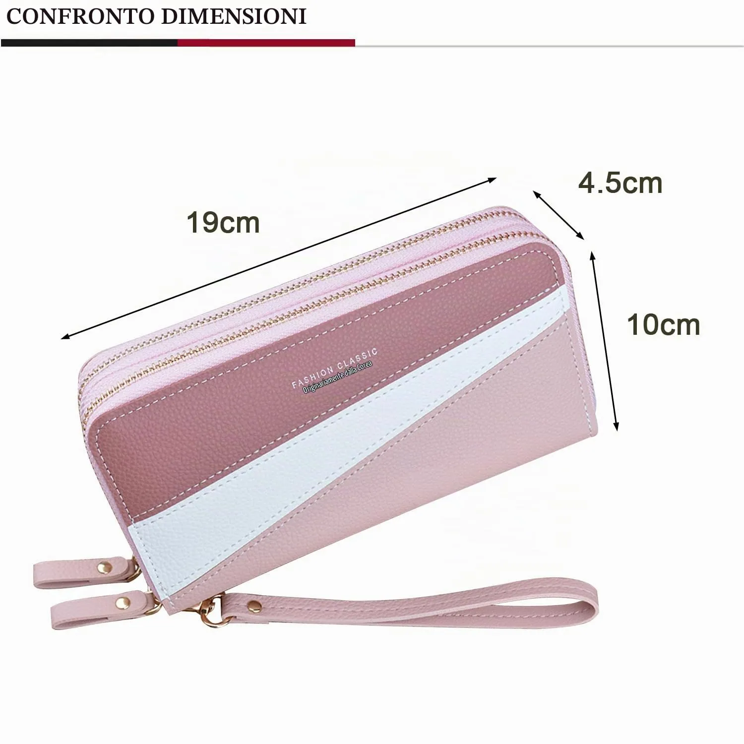 Portafoglio Donna in Pelle PU con Doppia Cerniera - Porta Monete Grande Capacità con Slot per Schede Multiple e Spazio per Telefono da Polso (Rosa) - immagine 4