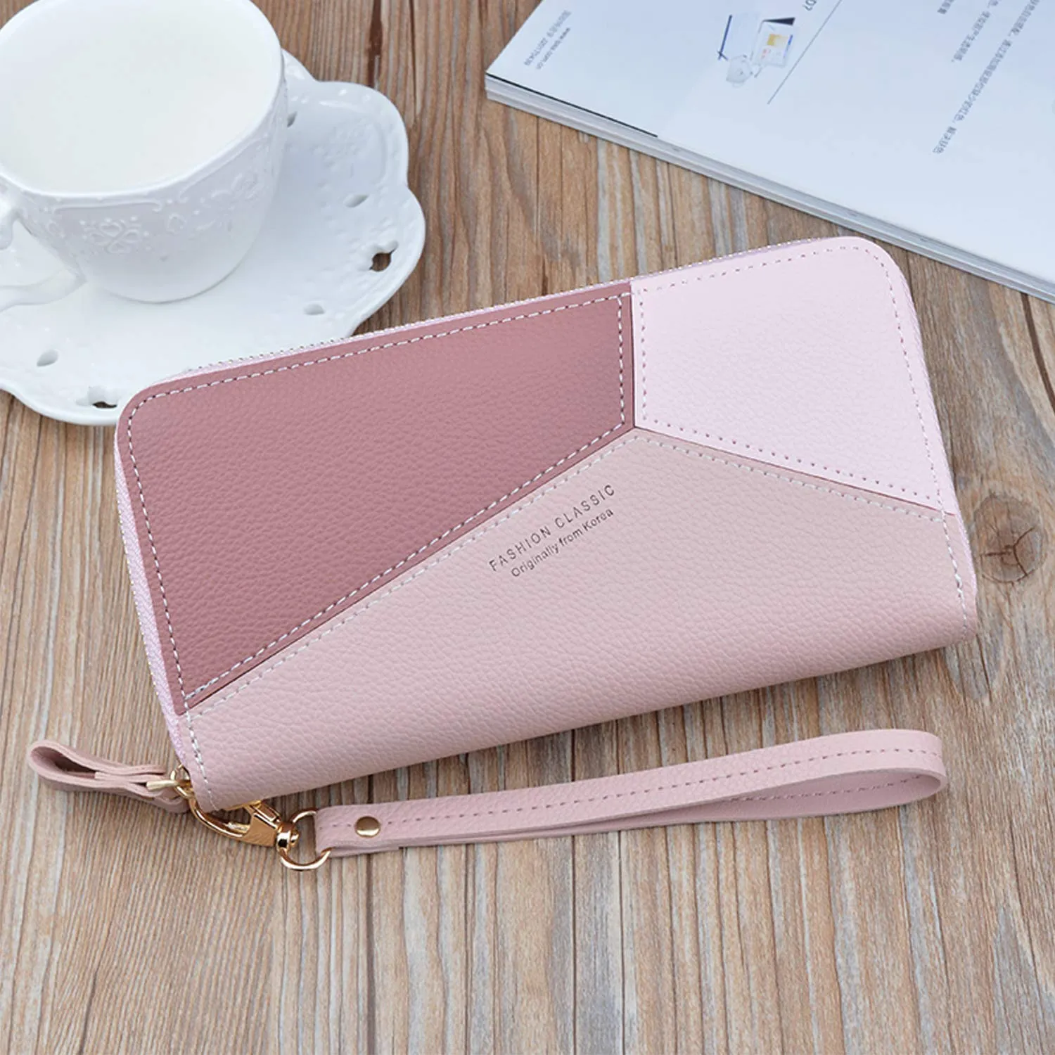 Portafoglio Donna in Pelle PU con Doppia Cerniera - Porta Monete Grande Capacità con Slot per Schede Multiple e Spazio per Telefono da Polso (Rosa) - immagine 5