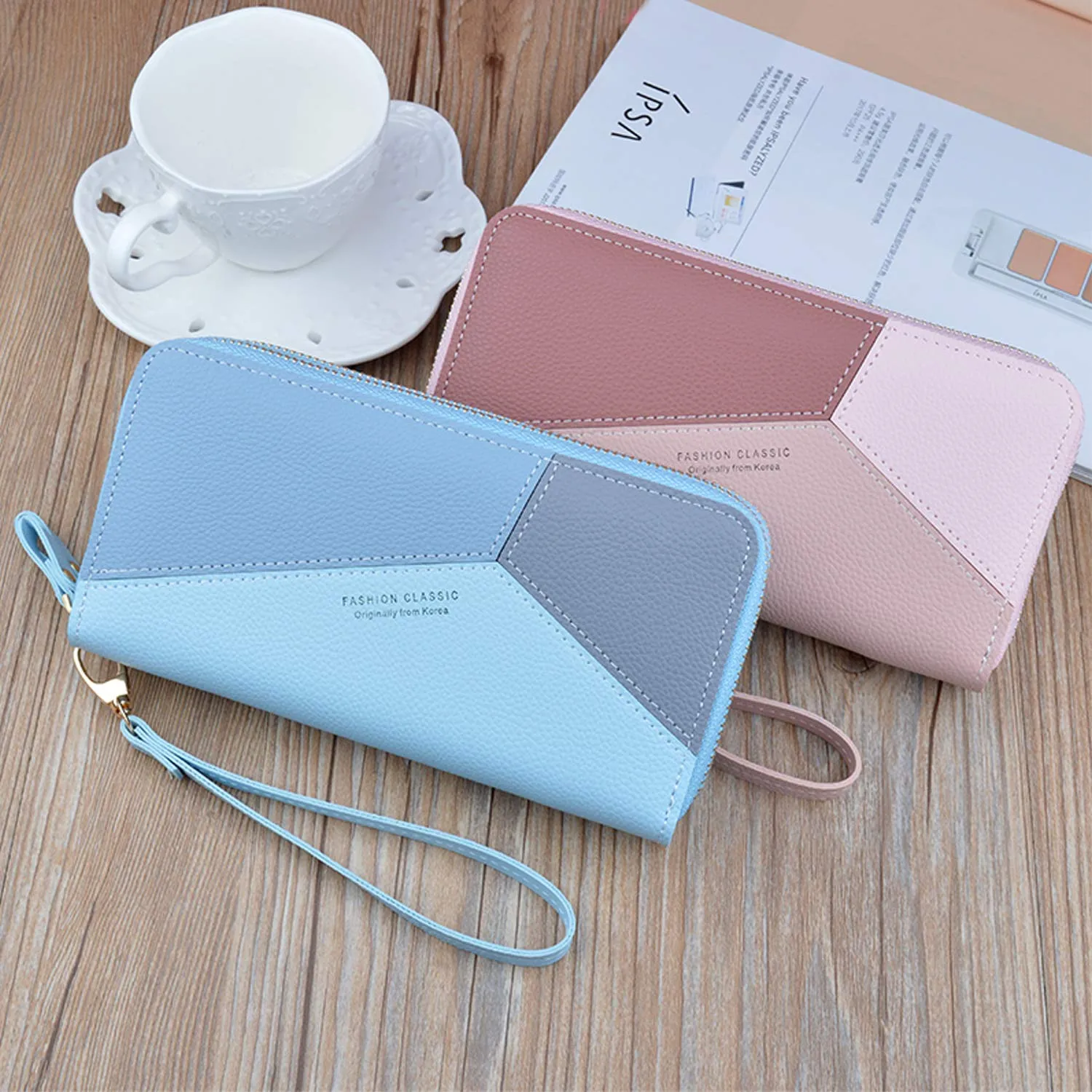 Portafoglio Donna in Pelle PU con Doppia Cerniera - Porta Monete Grande Capacità con Slot per Schede Multiple e Spazio per Telefono da Polso (Rosa) - immagine 7