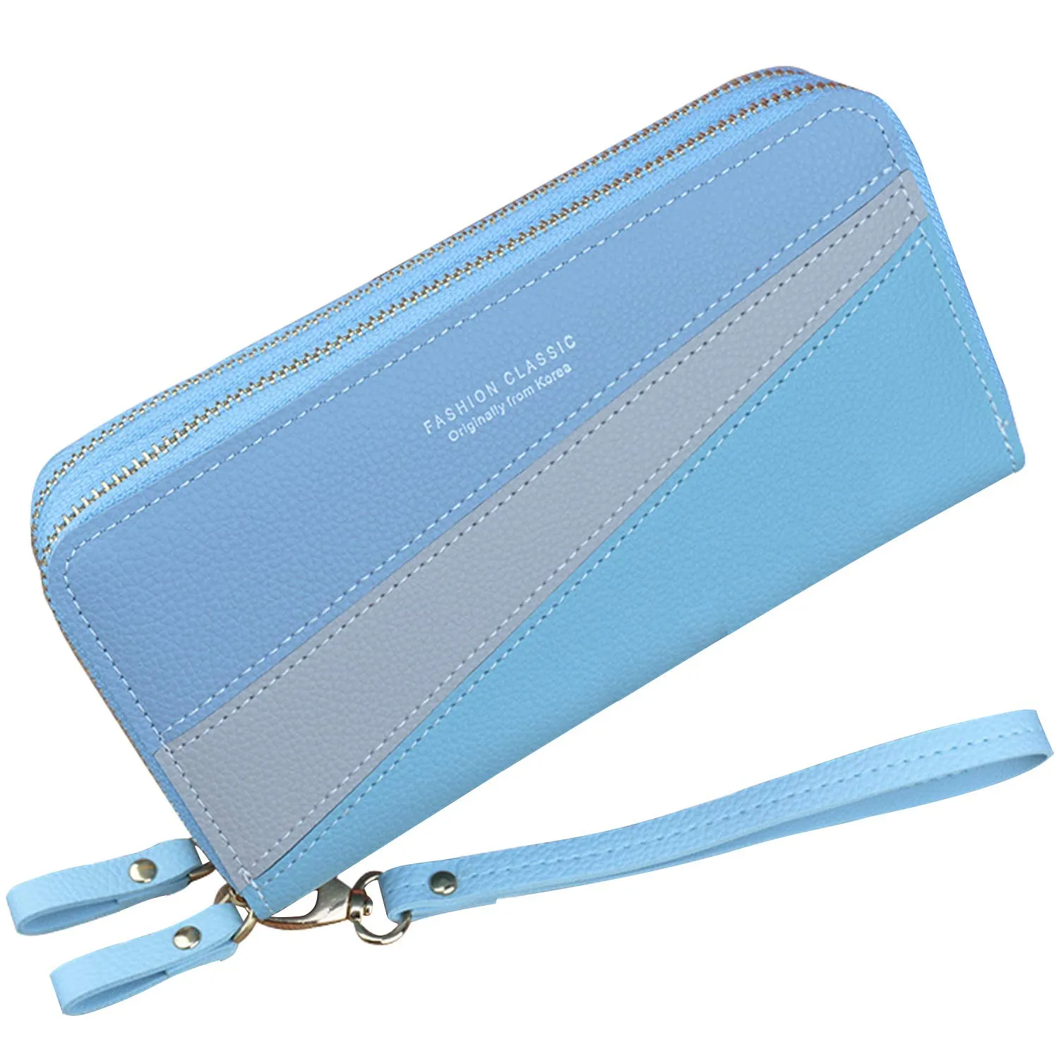 Portafoglio Donna con Doppia Cerniera in Pelle PU - Grande Capacità per Telefono, Monete e Schede Multiple - da Polso (Blu3) - immagine 1