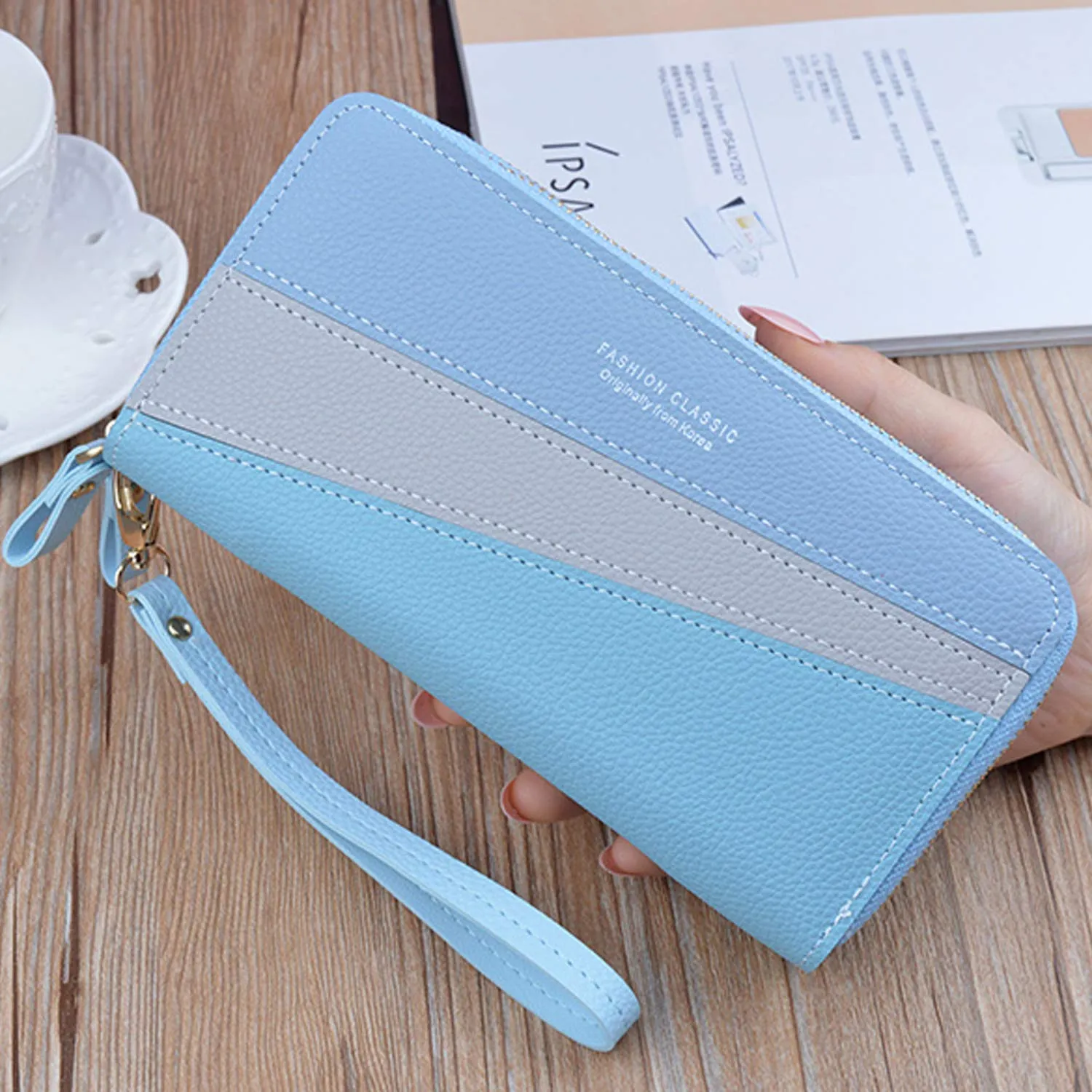 Portafoglio Donna con Doppia Cerniera in Pelle PU - Grande Capacità per Telefono, Monete e Schede Multiple - da Polso (Blu3) - immagine 5
