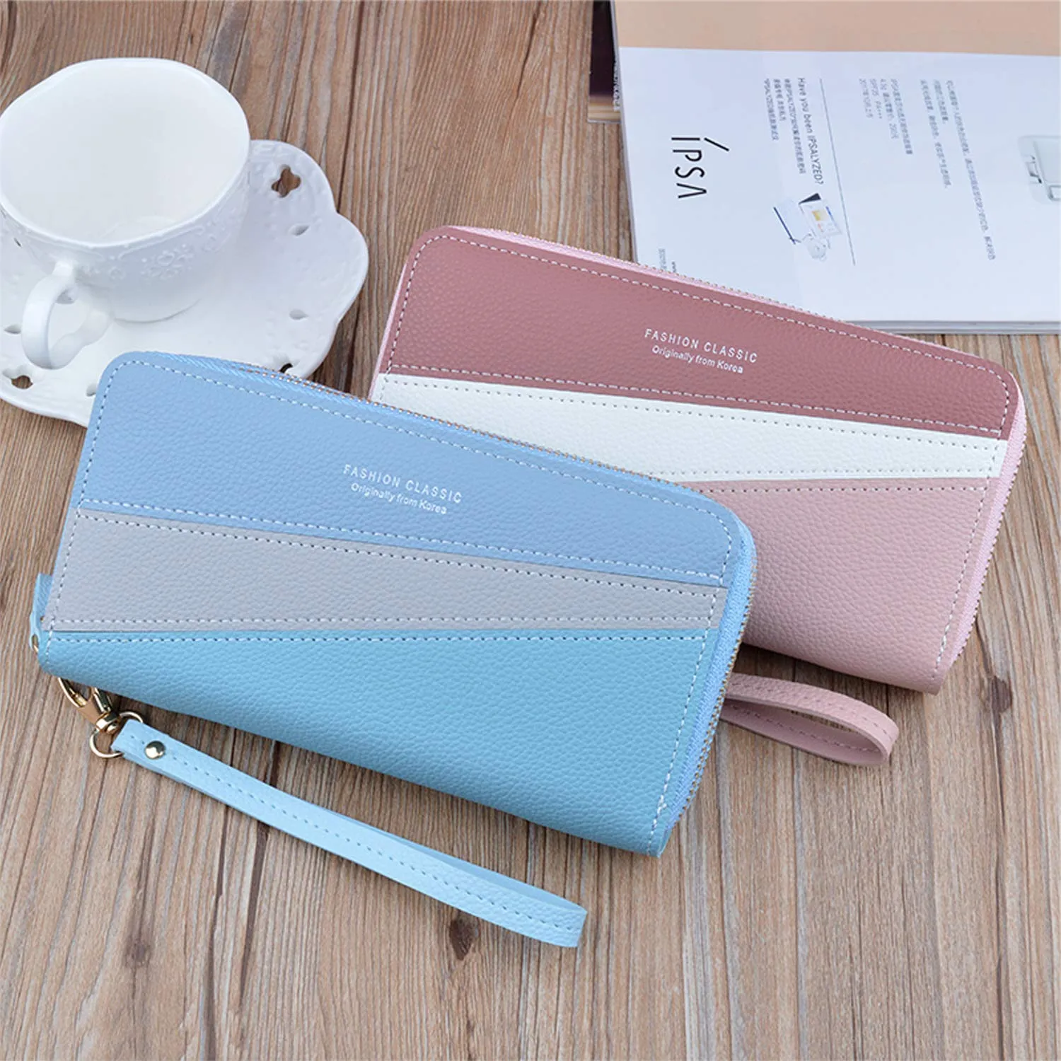 Portafoglio Donna con Doppia Cerniera in Pelle PU - Grande Capacità per Telefono, Monete e Schede Multiple - da Polso (Blu3) - immagine 6