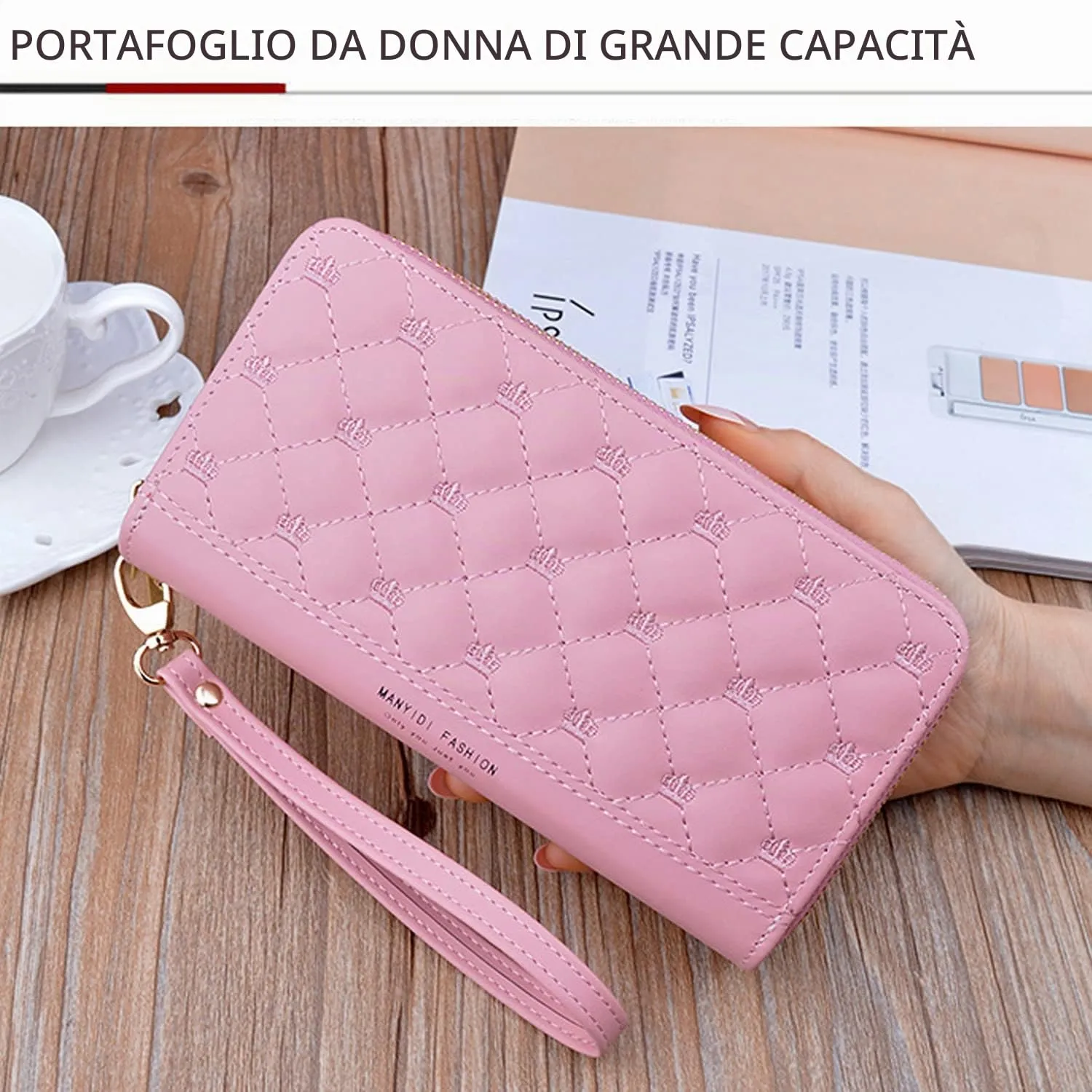 Yixuan Portafoglio Donna Grande in Ecopelle con Doppia Cerniera, Multi-Carte, Borsellino con Tasca per Cellulare - immagine 5