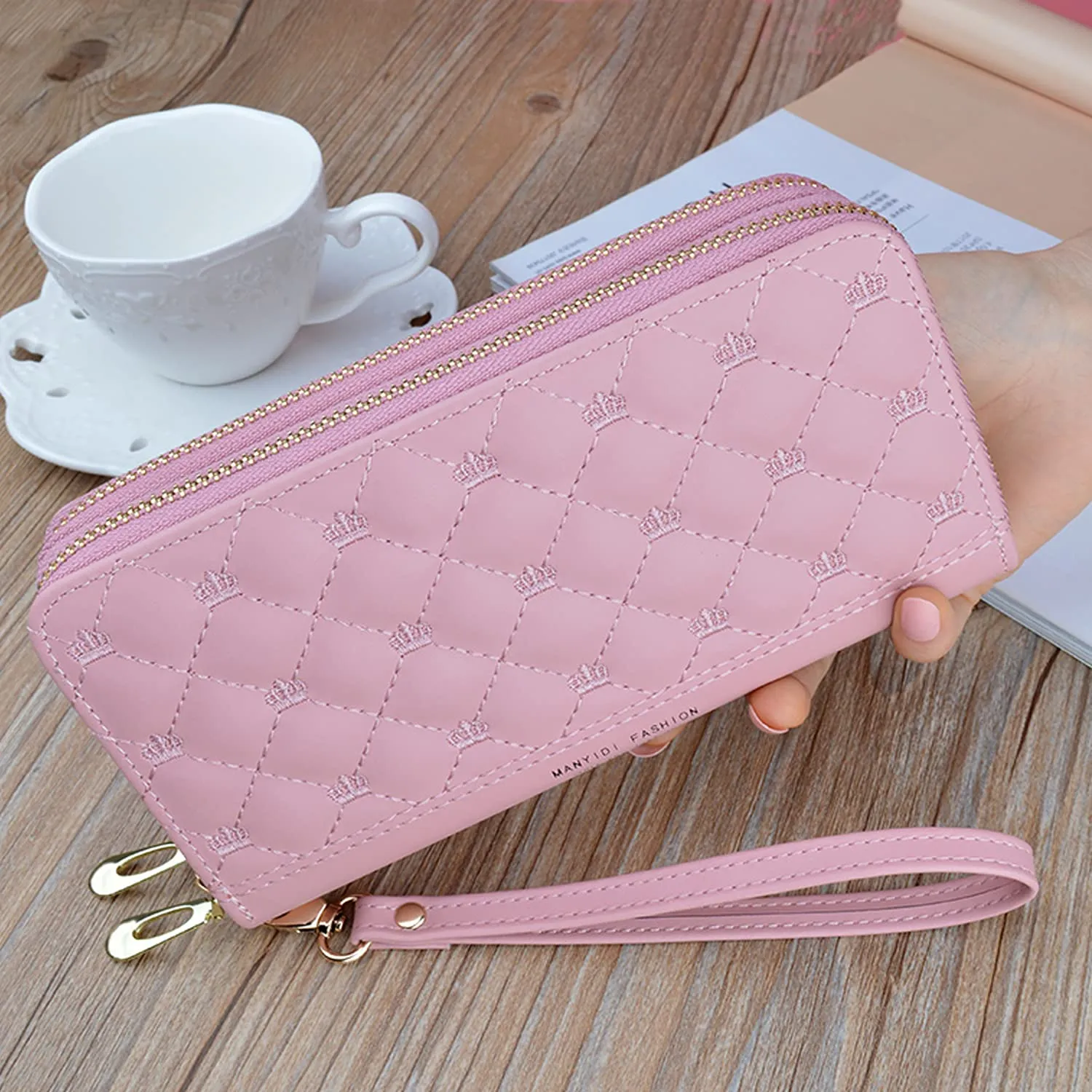 Yixuan Portafoglio Donna Grande in Ecopelle con Doppia Cerniera, Multi-Carte, Borsellino con Tasca per Cellulare - immagine 6