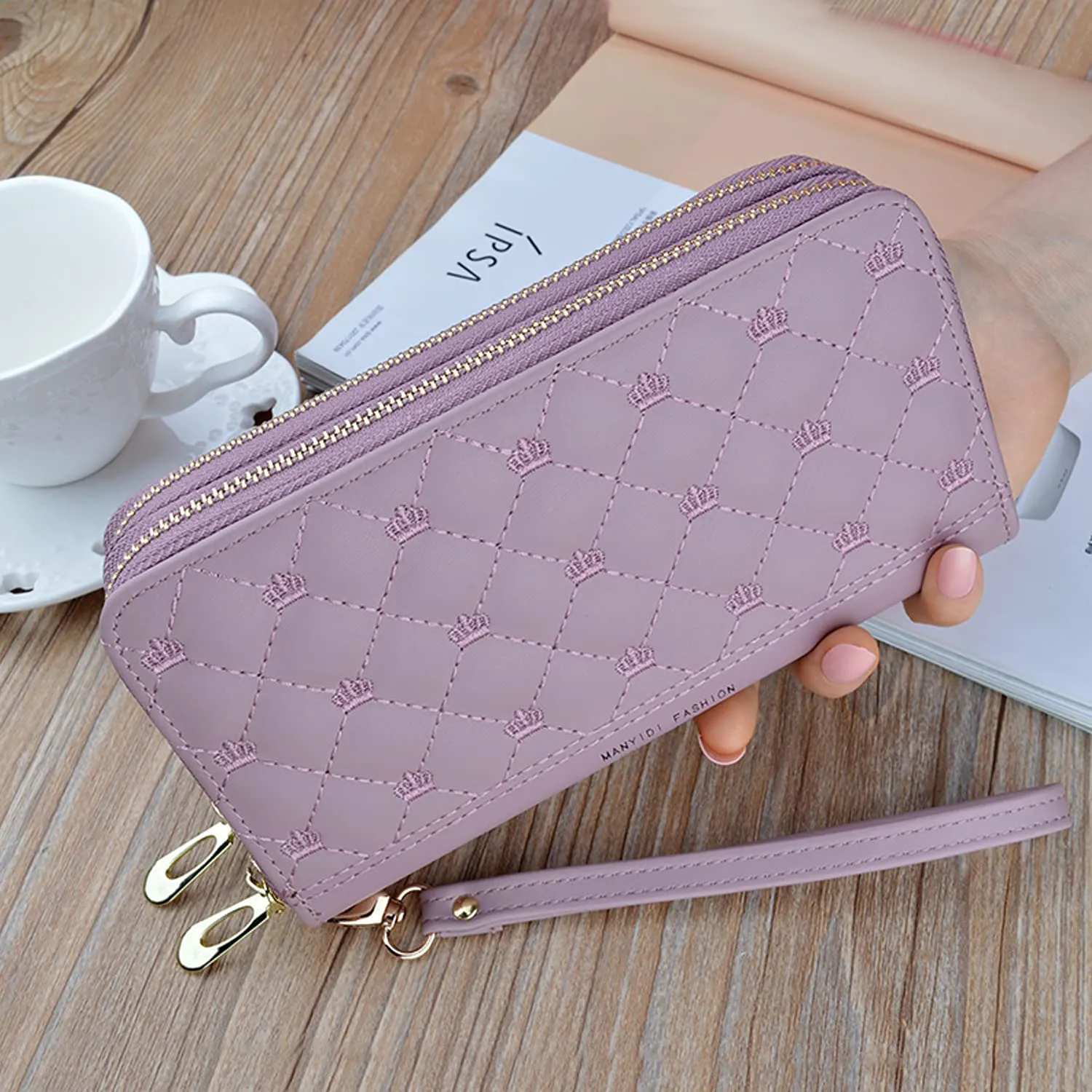 Yixuan Portafoglio Donna Ecopelle con Doppia Cerniera, Borsellino Lungo Multi-carte con Tasca per Cellulare - immagine 6