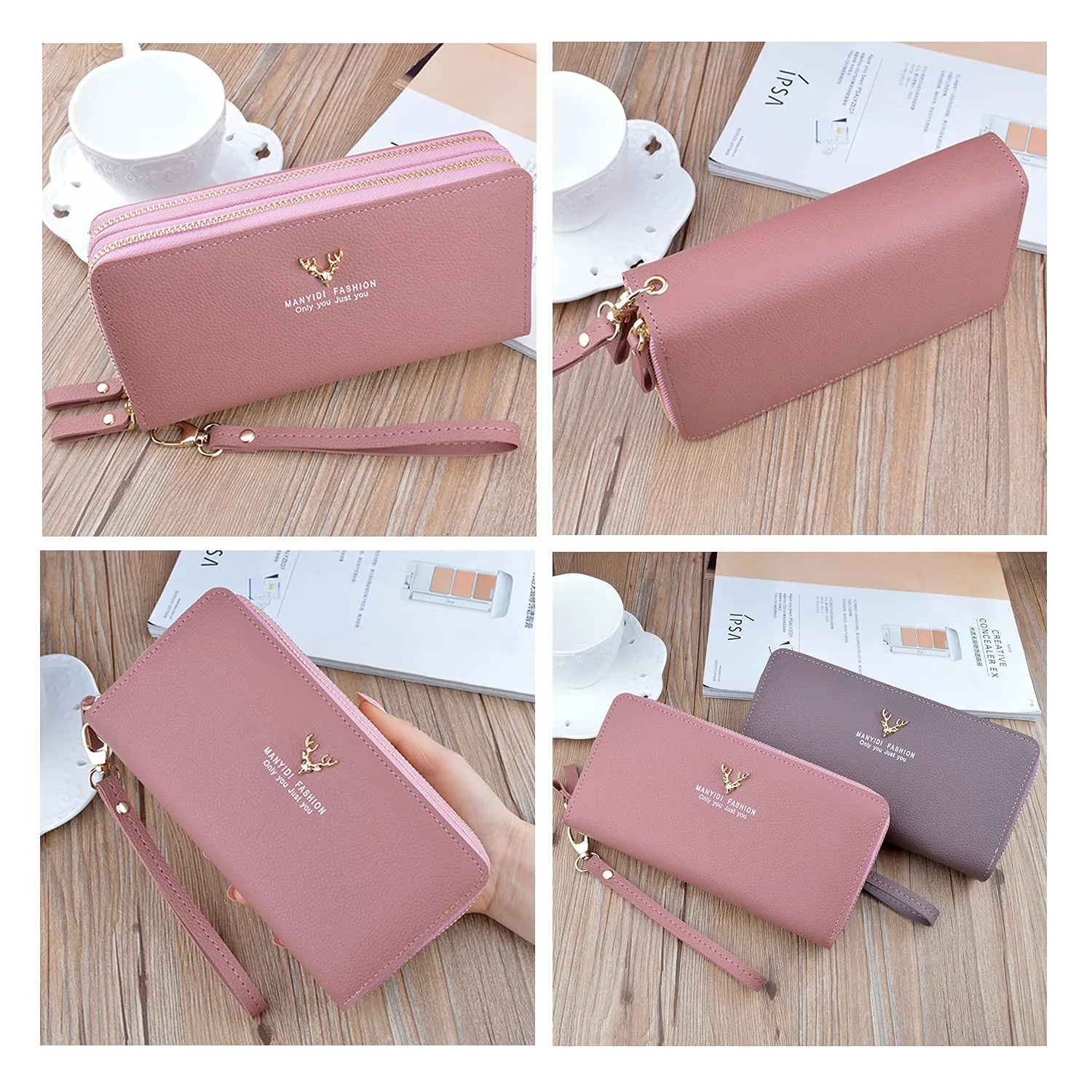Yixuan Portafoglio Donna Grande in Ecopelle con Cerniere Doppie, Borsellino Lungo, Tasca per Cellulare e Multi-carte - immagine 4
