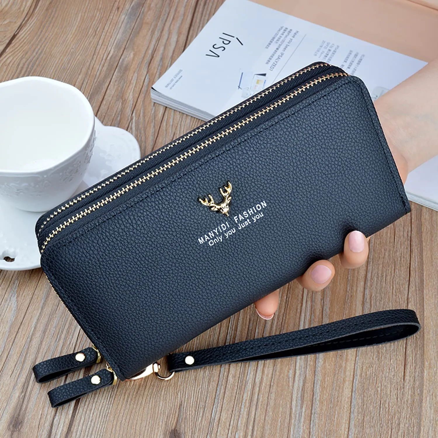Yixuan Portafoglio Donna Grande in Ecopelle con Cerniere Doppie, Borsellino Lungo, Tasca per Cellulare e Multi-carte - immagine 5