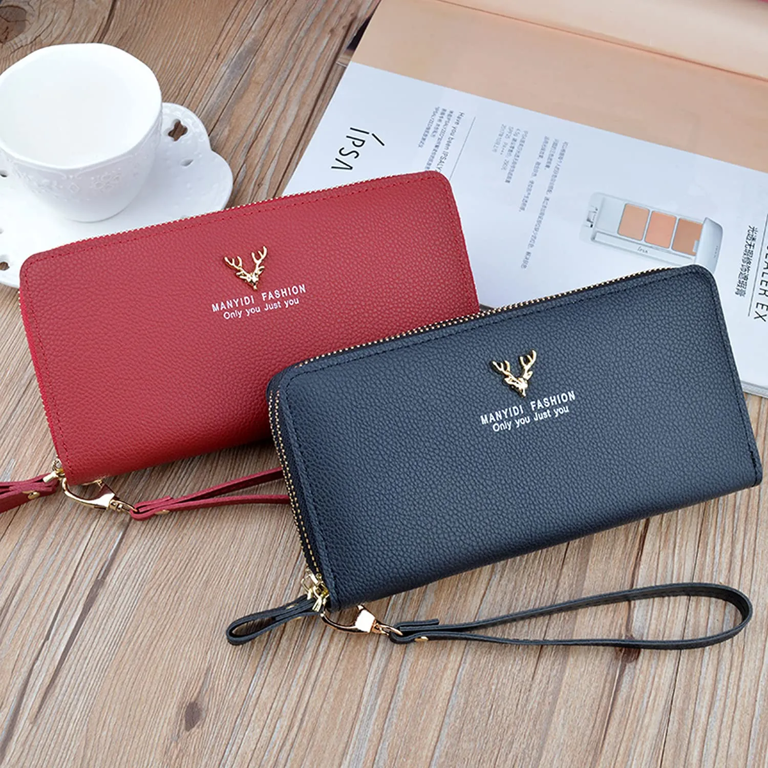 Yixuan Portafoglio Donna Grande in Ecopelle con Cerniere Doppie, Borsellino Lungo, Tasca per Cellulare e Multi-carte - immagine 7