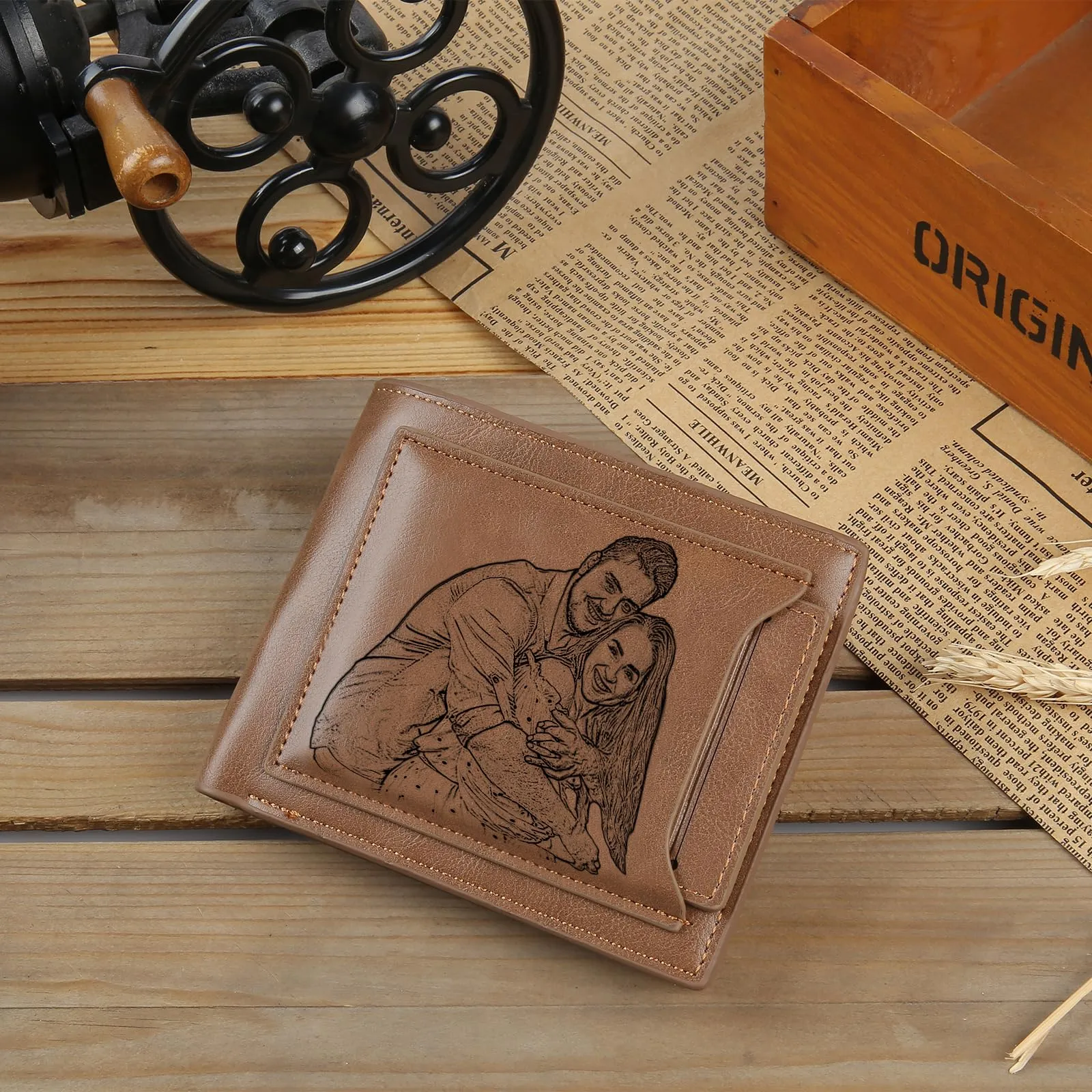 Glooraca Portafogli in pelle personalizzati per uomo Portafogli da uomo personalizzati Portafogli fotografici incisi per papà marito fidanzato (Stile L) - immagine 4