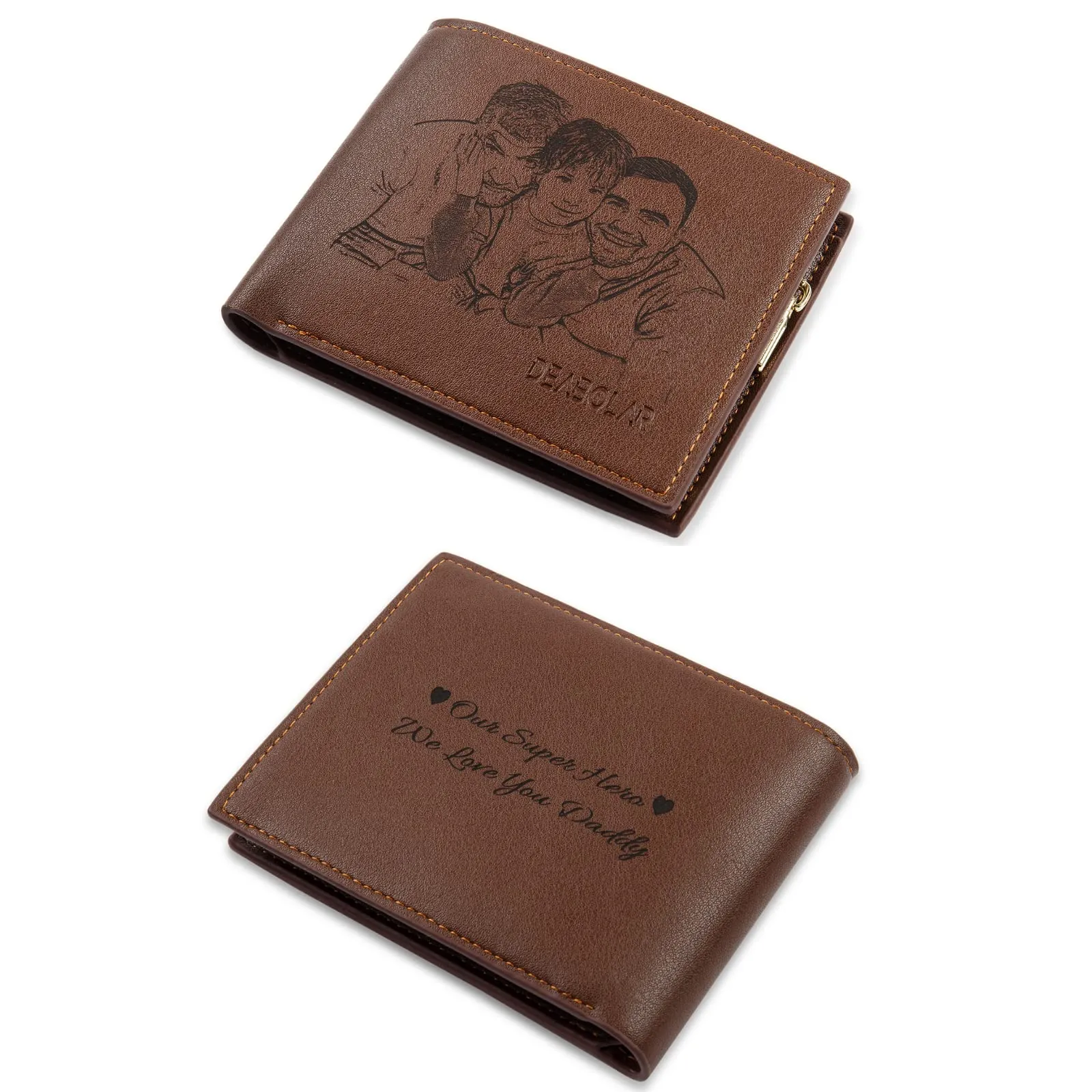 Glooraca Portafogli in pelle personalizzati per uomo Portafogli da uomo personalizzati Portafogli fotografici incisi per papà marito fidanzato (Stile H) - immagine 1