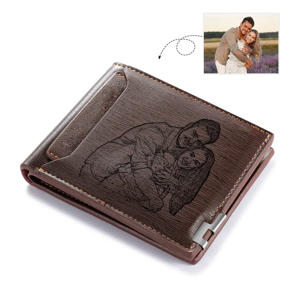 Glooraca Portafogli in pelle personalizzati per uomo Portafogli da uomo personalizzati Portafogli fotografici incisi per papà marito fidanzato (Stile F) - immagine 2