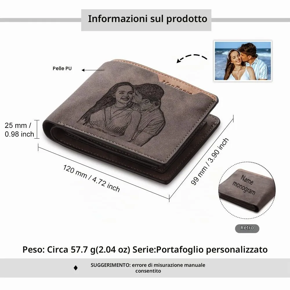 Glooraca Portafogli in pelle personalizzati per uomo Portafogli da uomo personalizzati Portafogli fotografici incisi per papà marito fidanzato (Stile G) - immagine 2