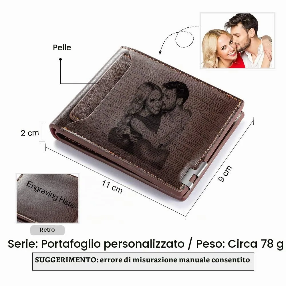 Glooraca Portafogli in pelle personalizzati per uomo Portafogli da uomo personalizzati Portafogli fotografici incisi per papà marito fidanzato (Stile J) - immagine 2