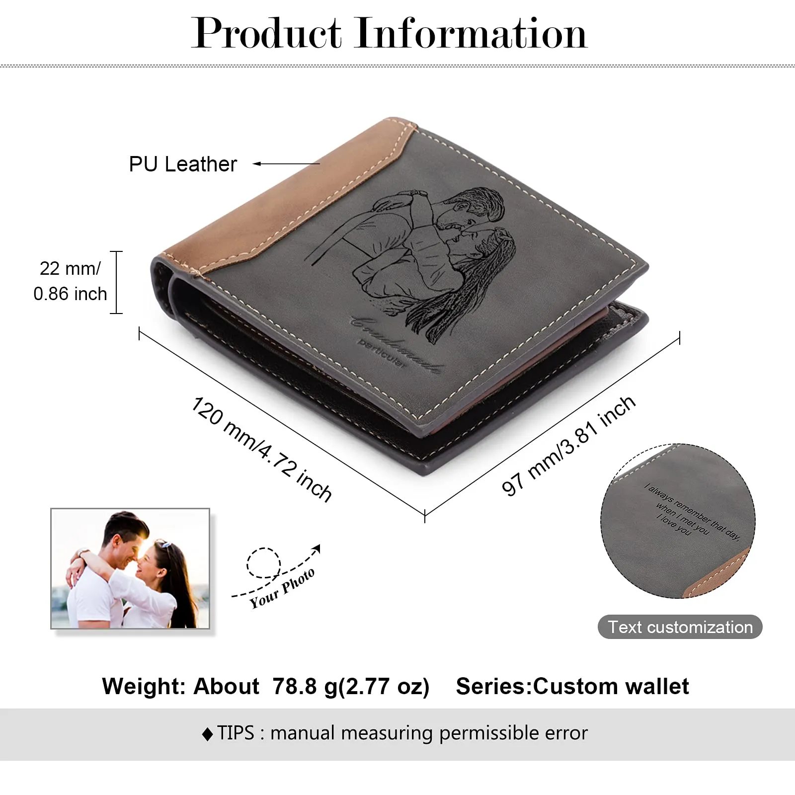 Glooraca Portafogli in pelle personalizzati per uomo Portafogli da uomo personalizzati Portafogli fotografici incisi per papà marito fidanzato (Stile I) - immagine 3