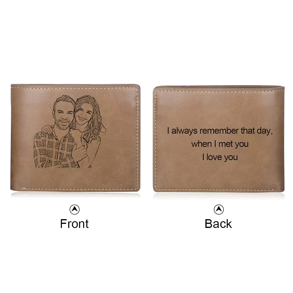 Glooraca Portafogli in pelle personalizzati per uomo Portafogli da uomo personalizzati Portafogli fotografici incisi per papà marito fidanzato (Stile M) - immagine 2