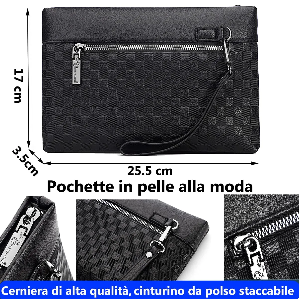 A-QMZL Pochette Uomo Pelle Pochette Business di Grande Capacità Pochette Buste Borsette Fessura Carte Tasche con Cerniera Portafogli Uomo con Cinturino Polso Borsa da Polso Lavoro Viaggio Casual - immagine 5