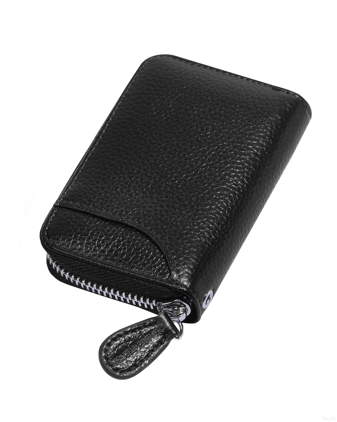 Credit Card Holder Small RFID Blocking Ladies Wallet with Stainless Steel Zipper Excellent Genuine Leather Accordion Wallets Case for Mens and Womens id Compact Slim Blocked Zip Accordian Cards Black - immagine 4