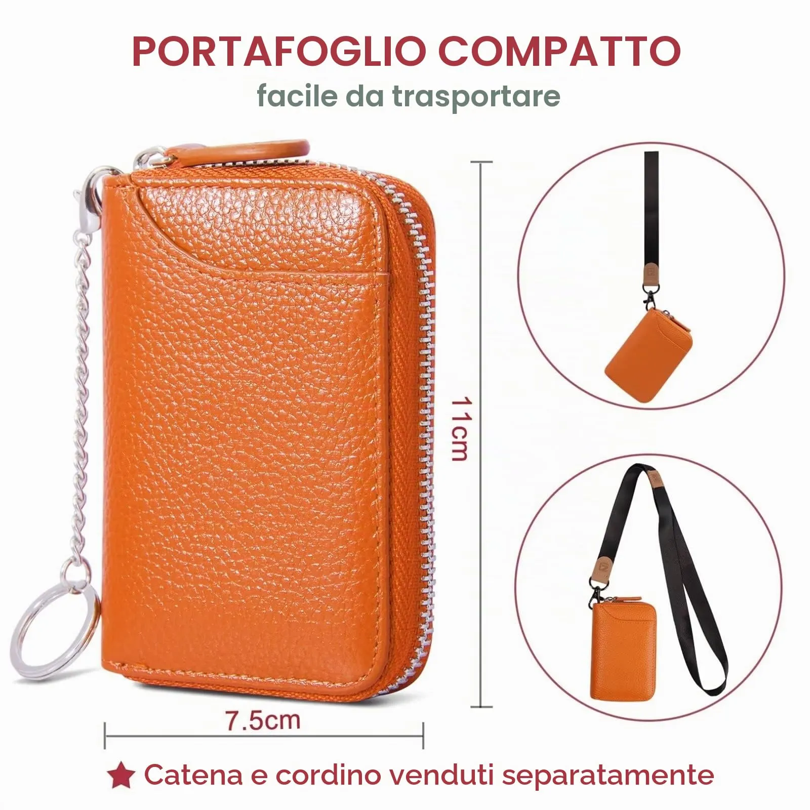 RFID Blocking Leather Wallet for Women Women's Genuine Leather Credit Card Holder Ladies Small Blocked Accordion Wallets with Stainless Steel Zipper Woman Compact Accordian ID Cards Bag Orange - immagine 3