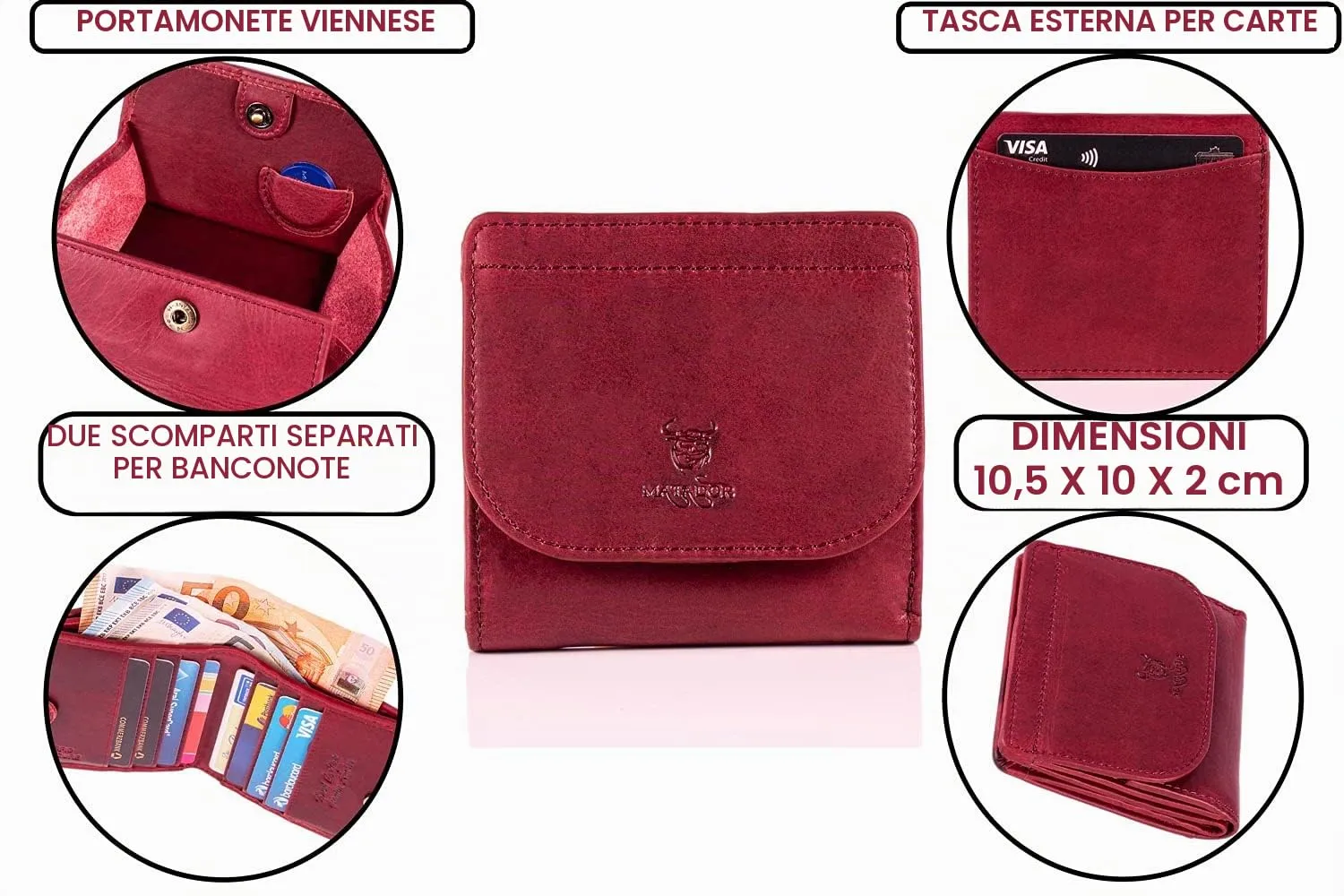 Matador Portafoglio Donna Piccolo Pelle RFID Portamonete Rosa - immagine 5