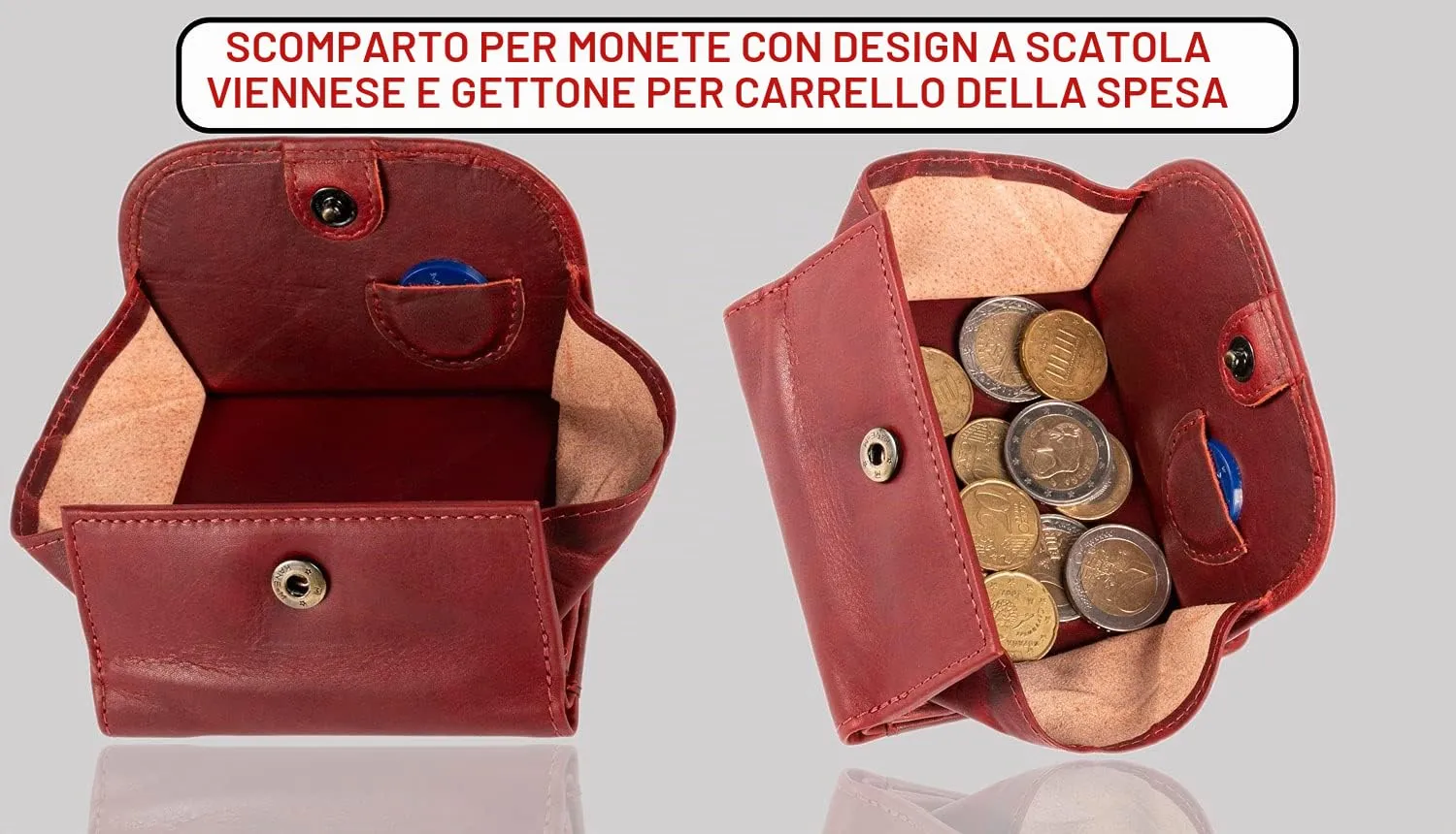 Matador Portafoglio Donna Piccolo Pelle RFID Portamonete Rosso - immagine 3