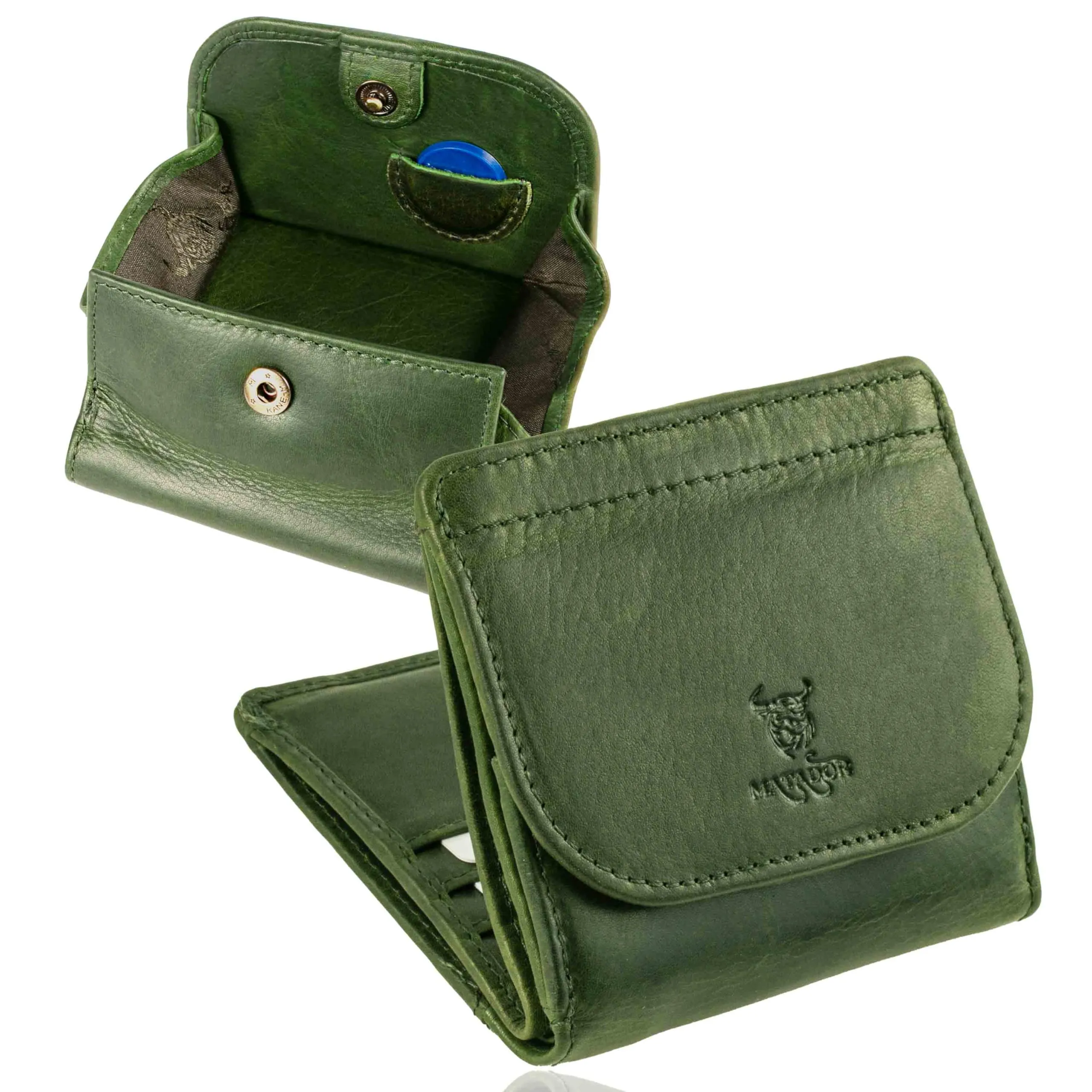 Matador Portafoglio Uomo Donna Piccolo Pelle RFID Portamonete Verde - immagine 1