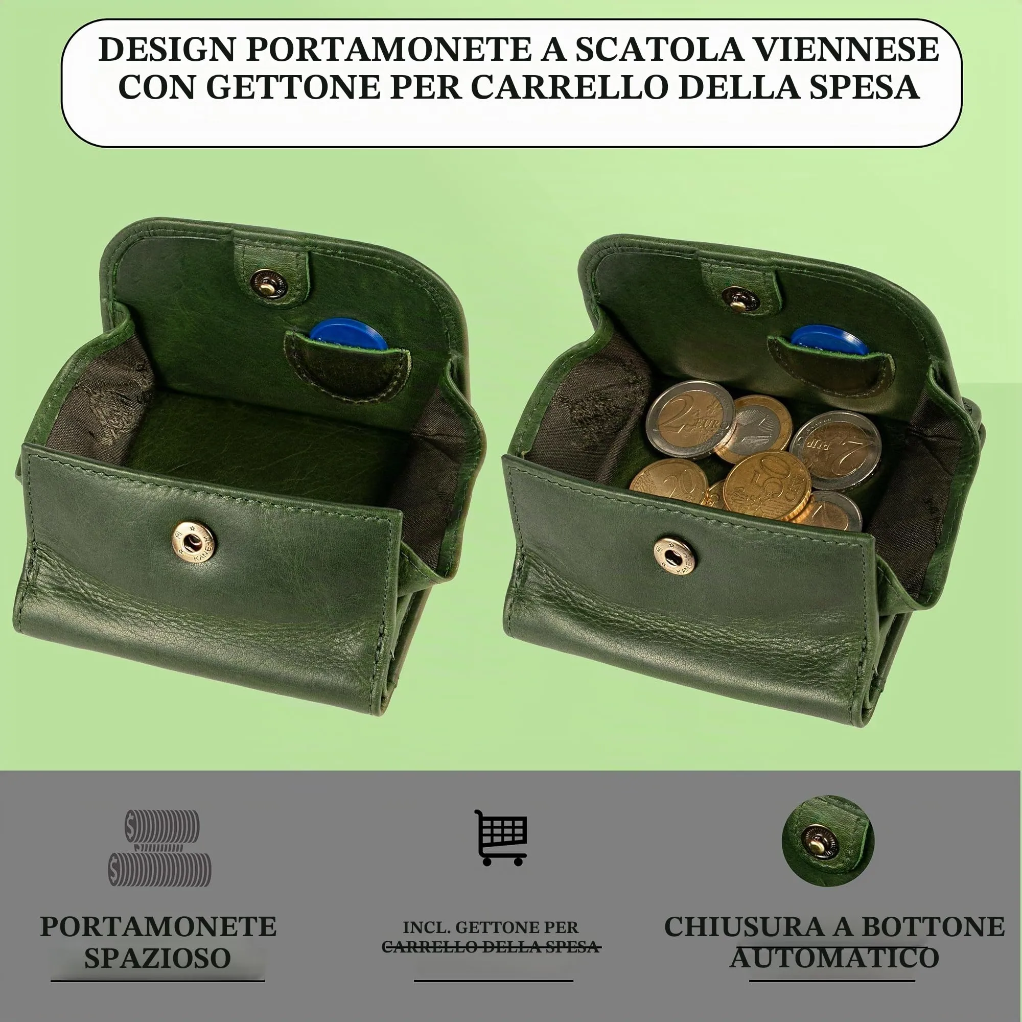 Matador Portafoglio Uomo Donna Piccolo Pelle RFID Portamonete Verde - immagine 3