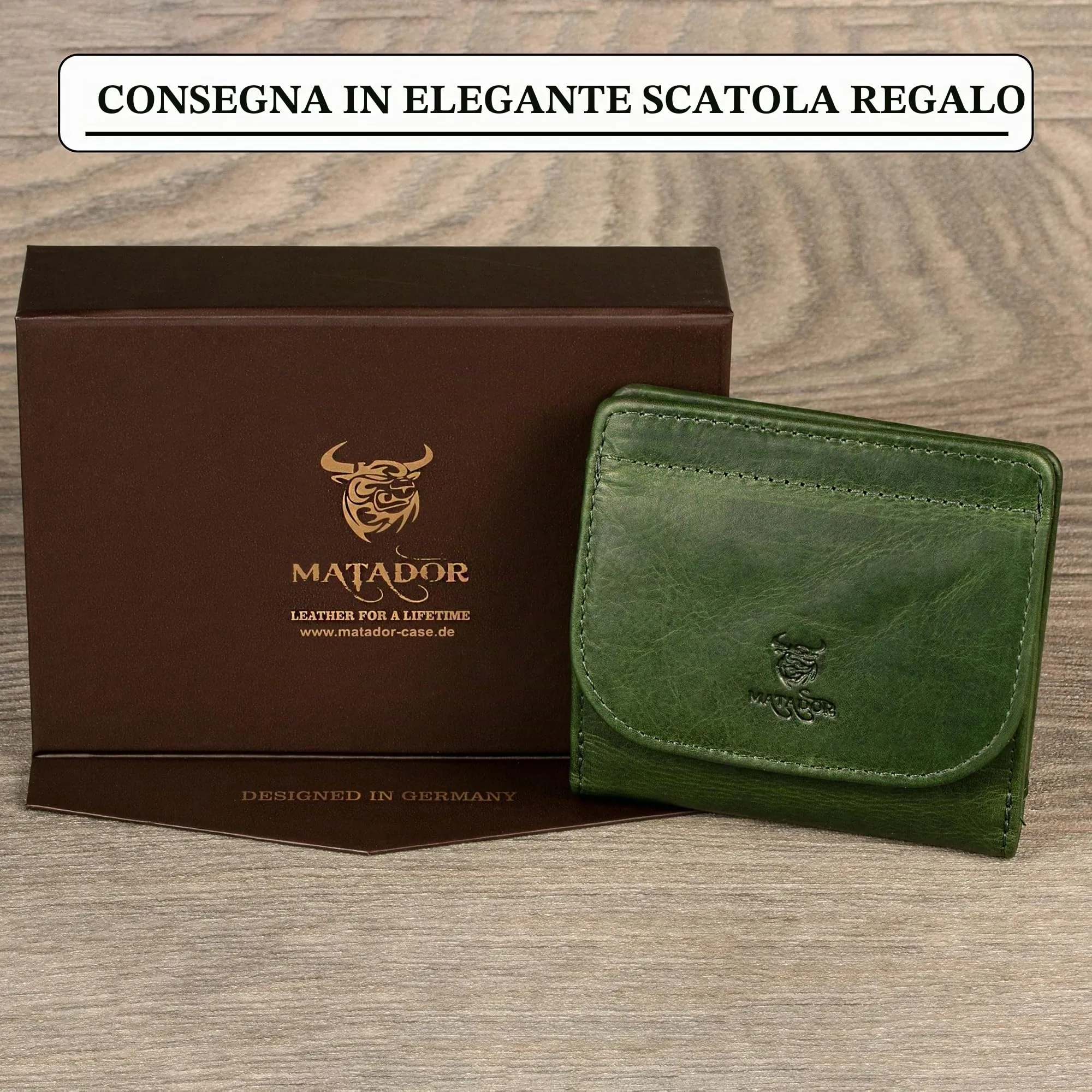 Matador Portafoglio Uomo Donna Piccolo Pelle RFID Portamonete Verde - immagine 6