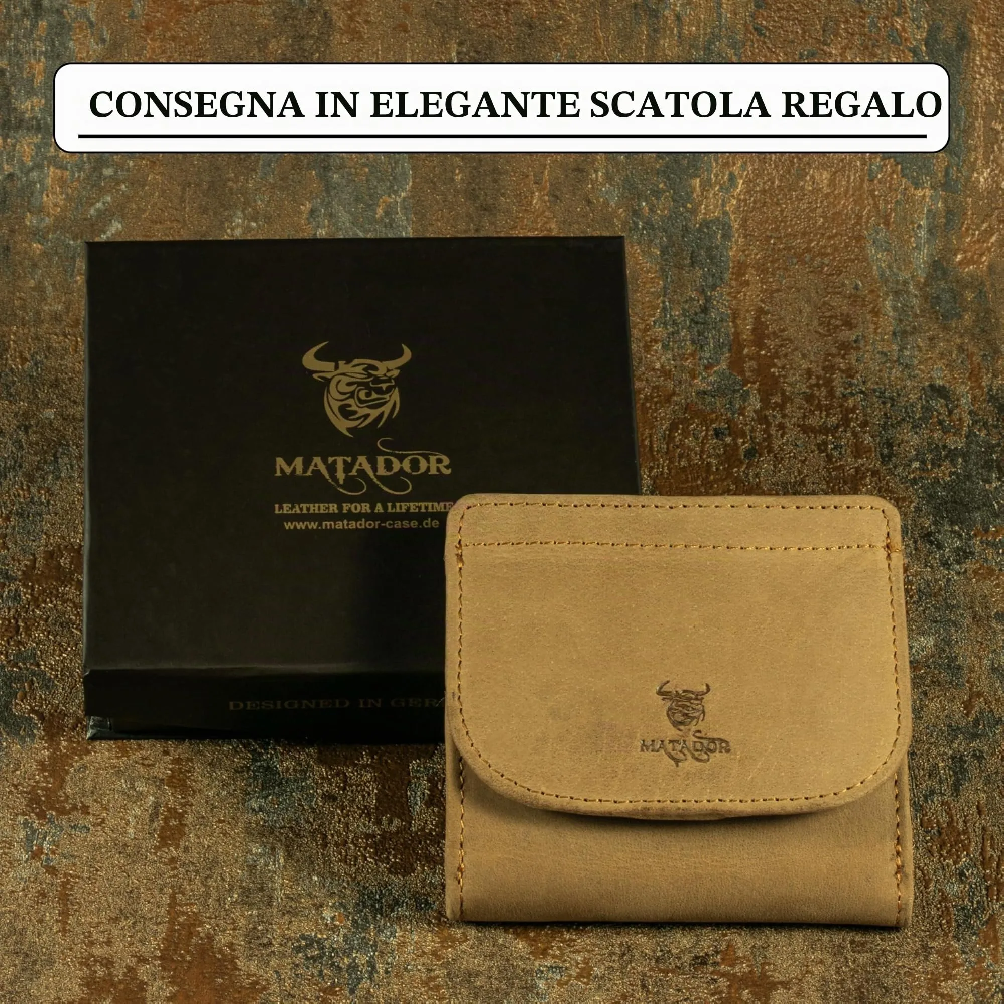 Matador Portafoglio Uomo Piccolo Pelle RFID Portamonete Marrone Chiaro - immagine 6