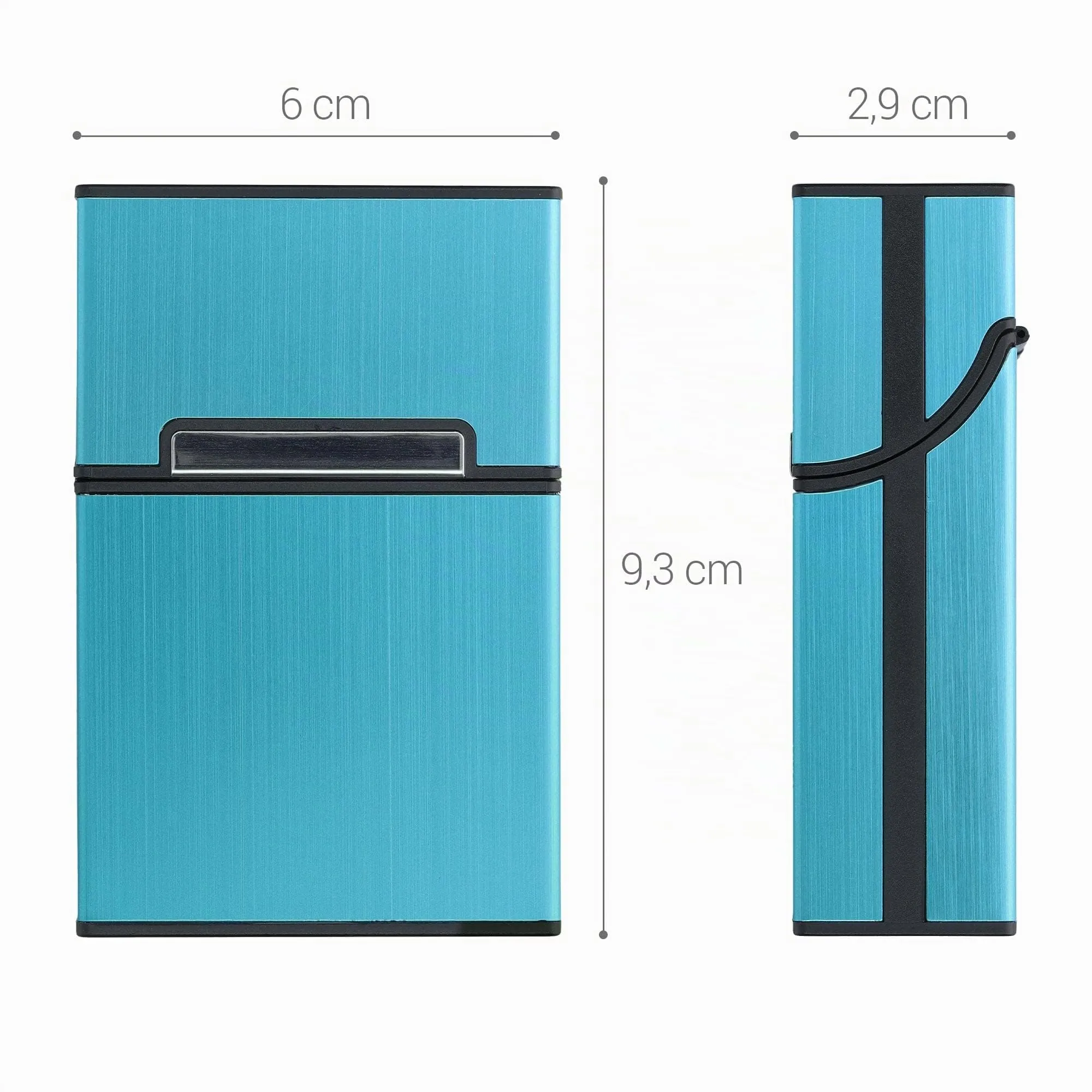 kwmobile Portasigarette in plastica e alluminio per ca.20 sigarette - Contenitore box pacchetto chiusura magnetica con coperchio automatico blu chiaro - immagine 3