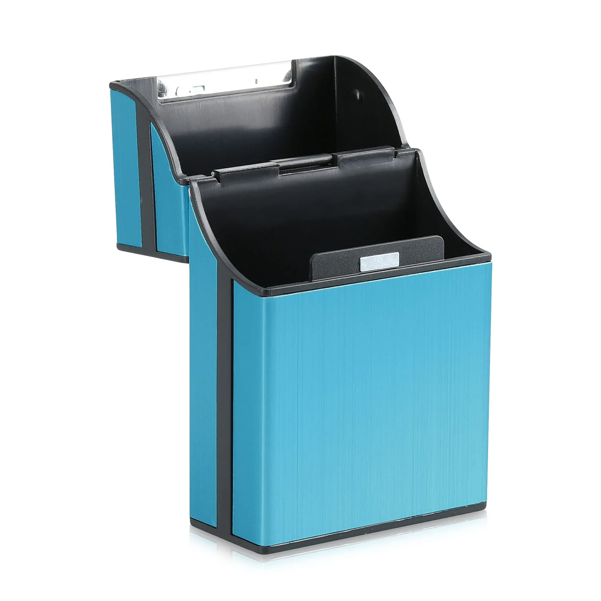 kwmobile Portasigarette in plastica e alluminio per ca.20 sigarette - Contenitore box pacchetto chiusura magnetica con coperchio automatico blu chiaro - immagine 6