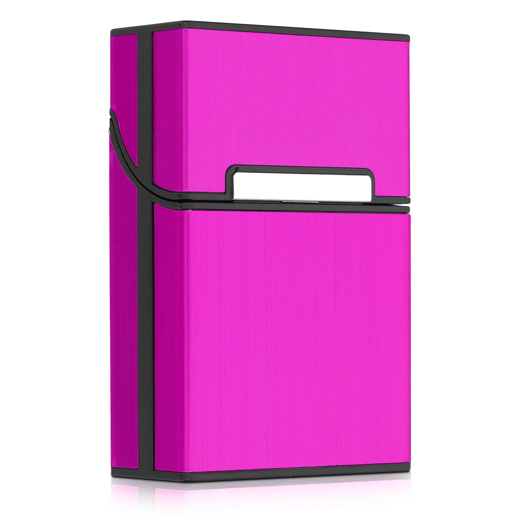 kwmobile Portasigarette in plastica e alluminio per ca.20 sigarette - Contenitore box pacchetto chiusura magnetica con coperchio automatico fucsia - immagine 1