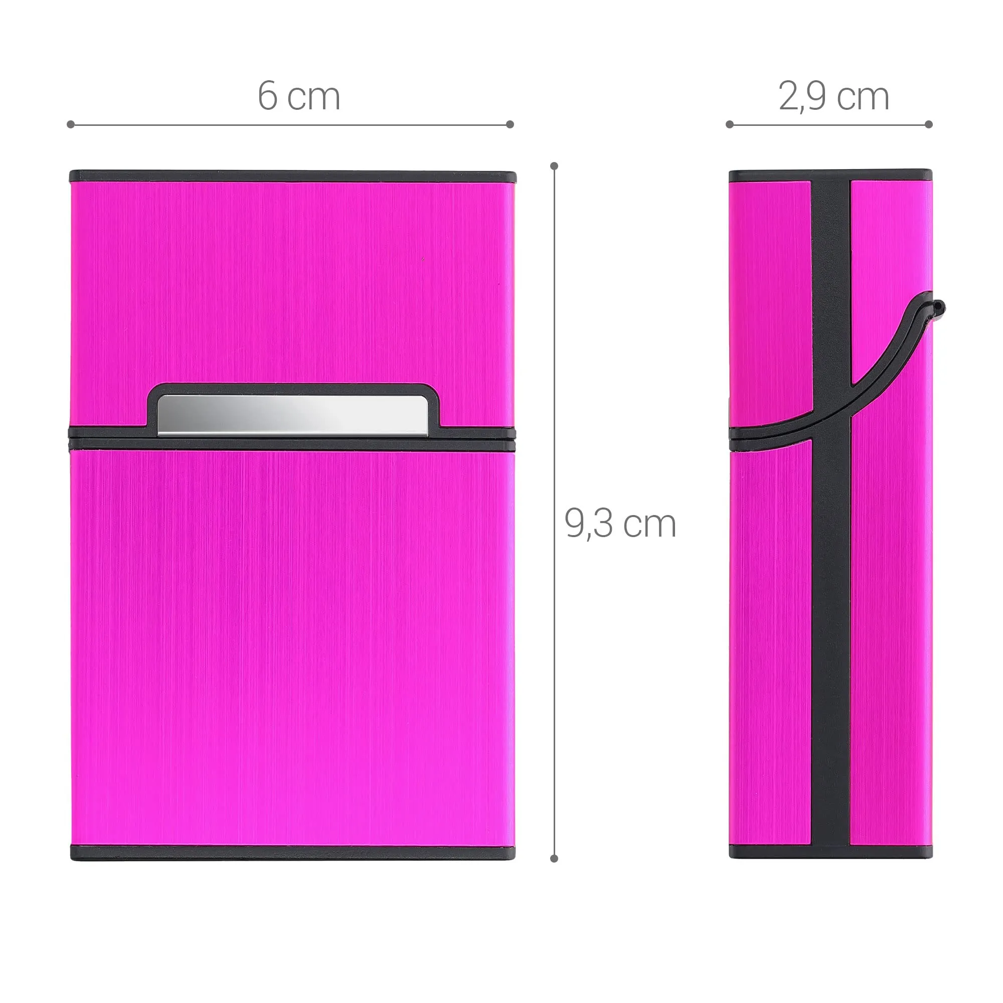 kwmobile Portasigarette in plastica e alluminio per ca.20 sigarette - Contenitore box pacchetto chiusura magnetica con coperchio automatico fucsia - immagine 3