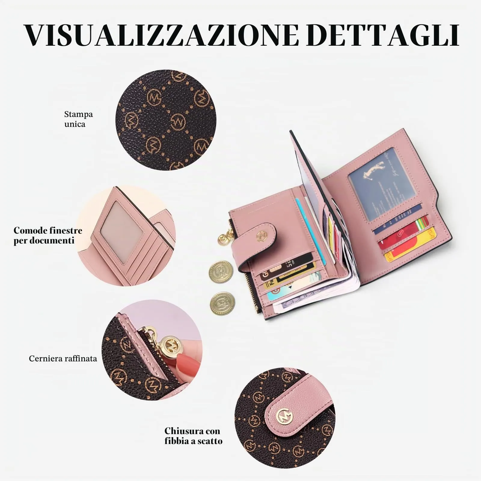 GOLF SUPAGS Portafogli per Donna Porta Carte di Credito in Pelle PVC Organizzatore Multi-Carta di Grande Capacità Portamonete Piccolo con Tasca con Cerniera Bifold - immagine 3