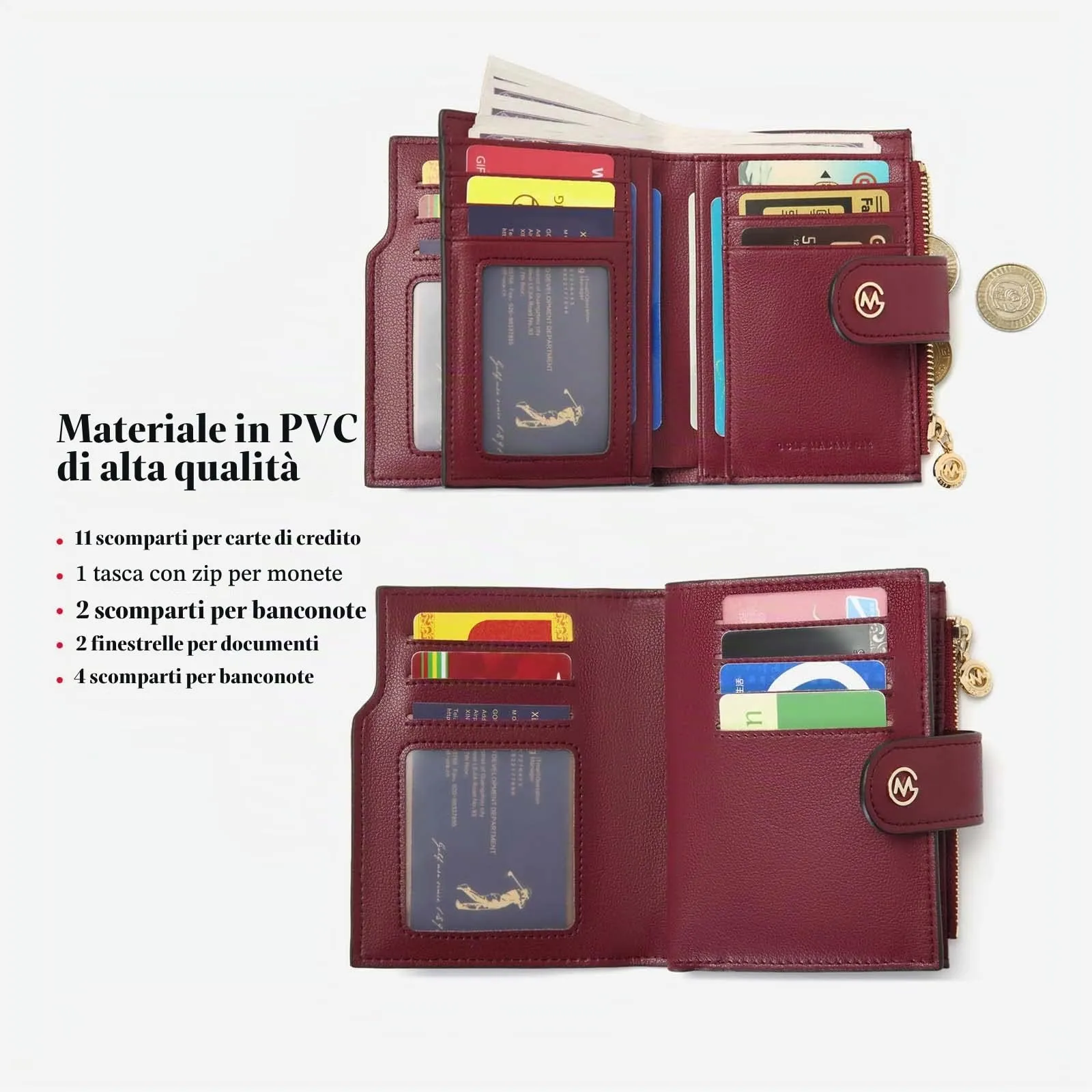 GOLF SUPAGS Portafogli per Donna Porta Carte di Credito in Pelle PVC Organizzatore Multi-Carta di Grande Capacità Portamonete Piccolo con Tasca con Cerniera Bifold - immagine 2
