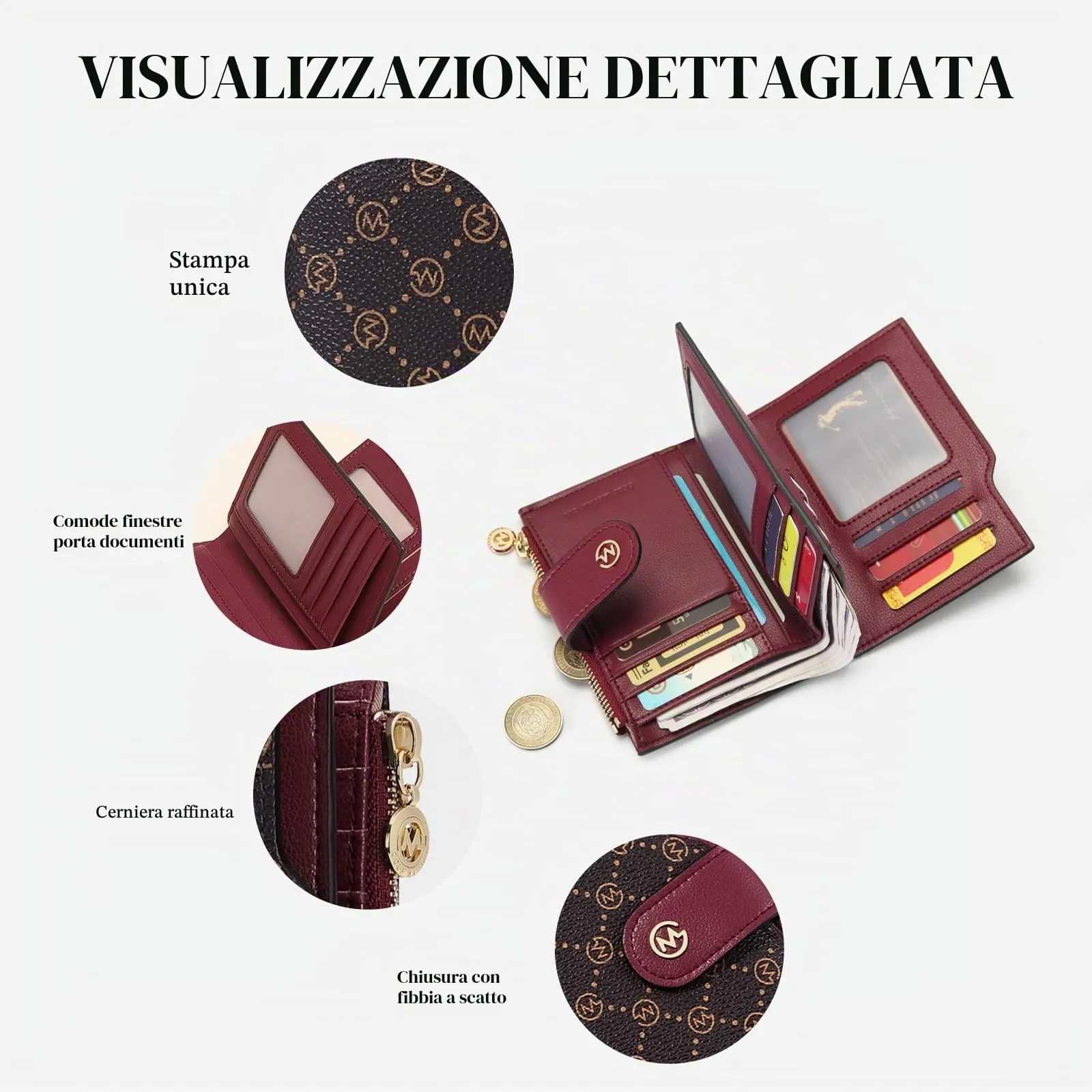 GOLF SUPAGS Portafogli per Donna Porta Carte di Credito in Pelle PVC Organizzatore Multi-Carta di Grande Capacità Portamonete Piccolo con Tasca con Cerniera Bifold - immagine 3