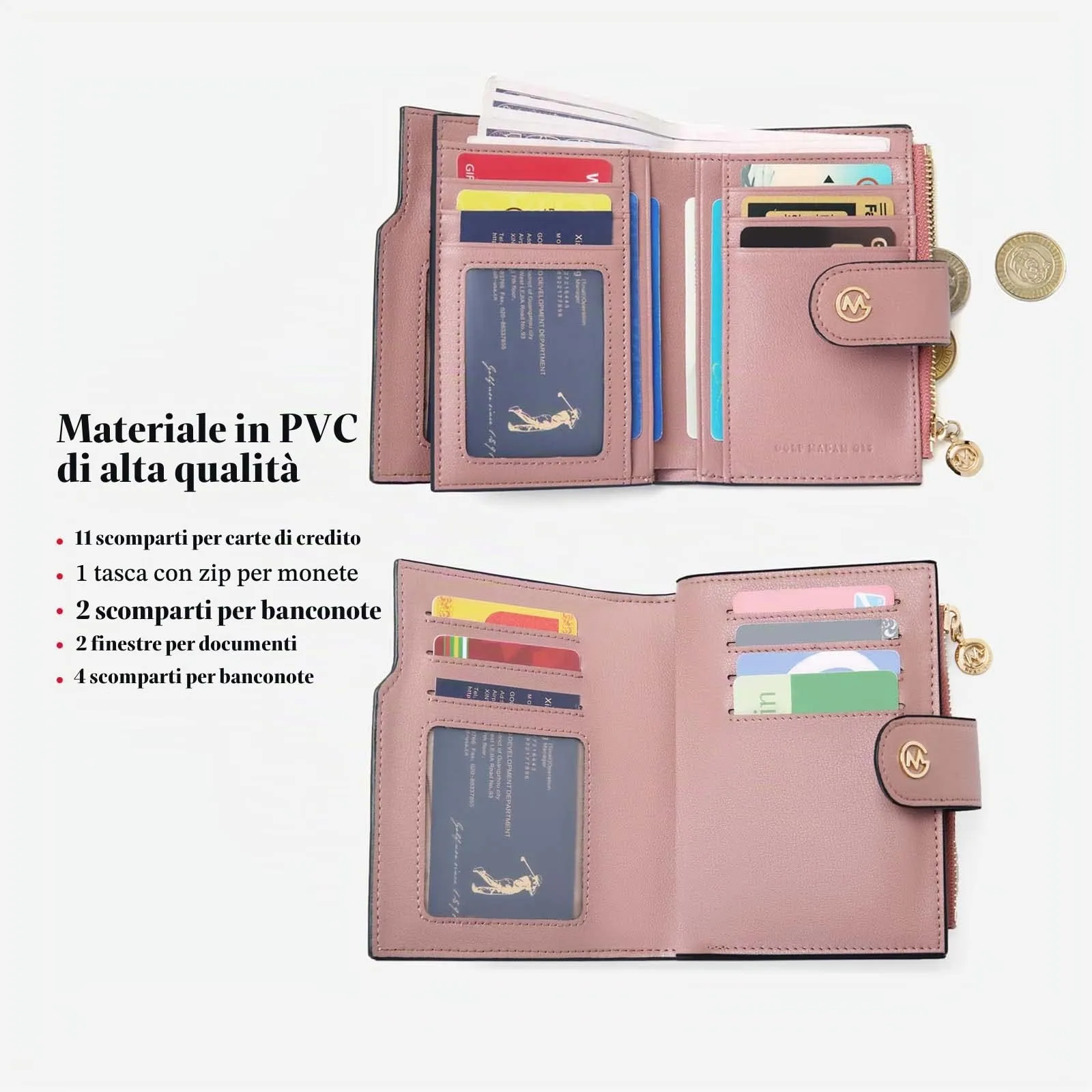 GOLF SUPAGS Portafogli per Donna Porta Carte di Credito in Pelle PVC Organizzatore Multi-Carta di Grande Capacità Portamonete Piccolo con Tasca con Cerniera Bifold - immagine 2
