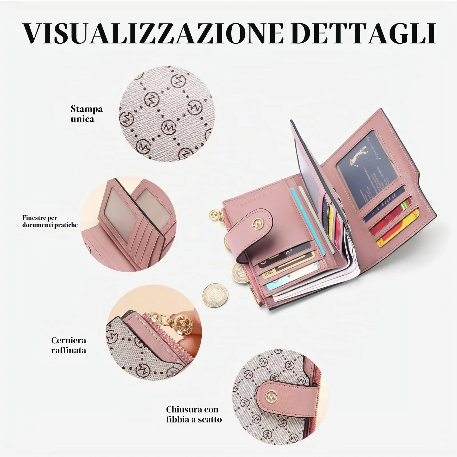 GOLF SUPAGS Portafogli per Donna Porta Carte di Credito in Pelle PVC Organizzatore Multi-Carta di Grande Capacità Portamonete Piccolo con Tasca con Cerniera Bifold - immagine 3