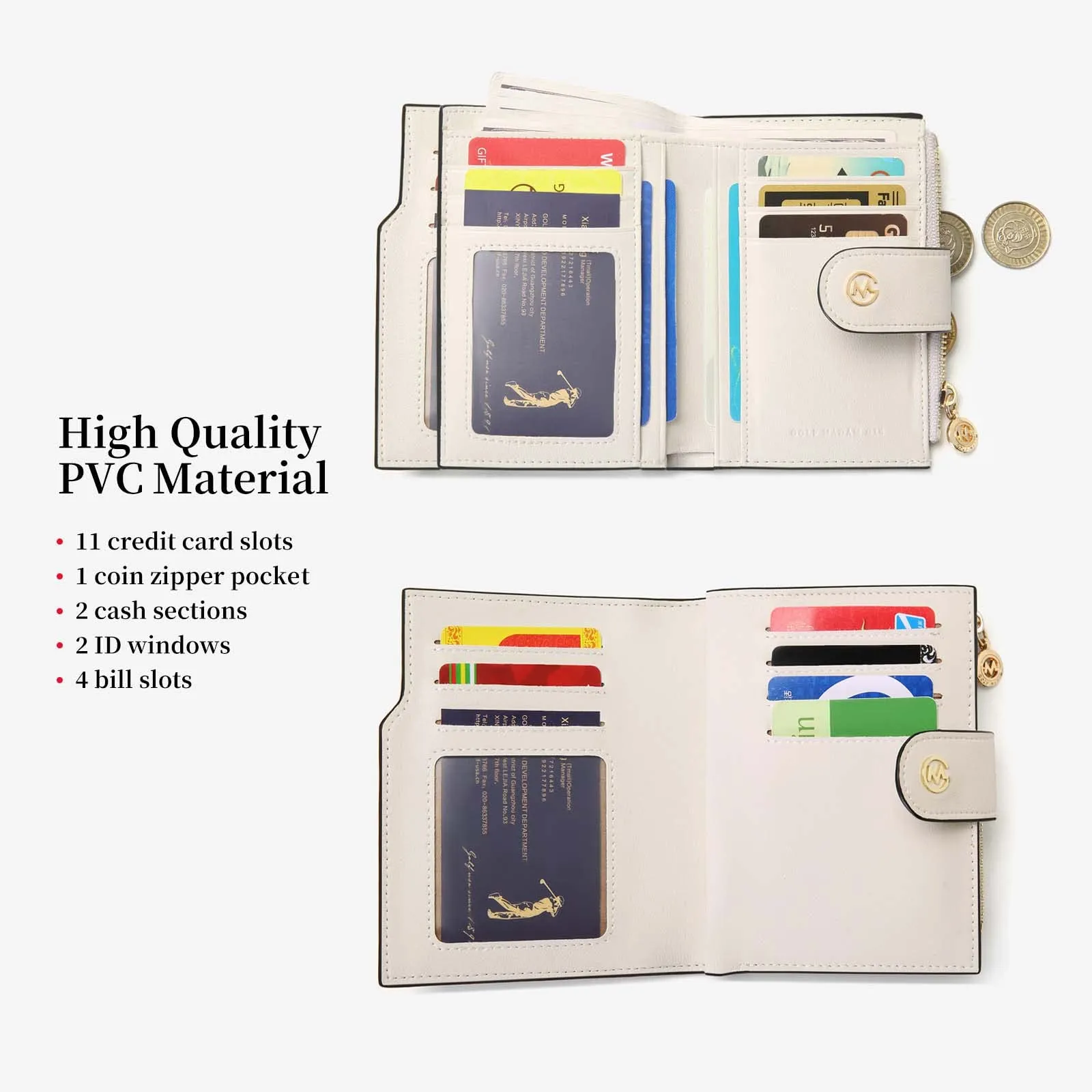 GOLF SUPAGS Portafogli per Donna Porta Carte di Credito in Pelle PVC Organizzatore Multi-Carta di Grande Capacità Portamonete Piccolo con Tasca con Cerniera Bifold - immagine 2