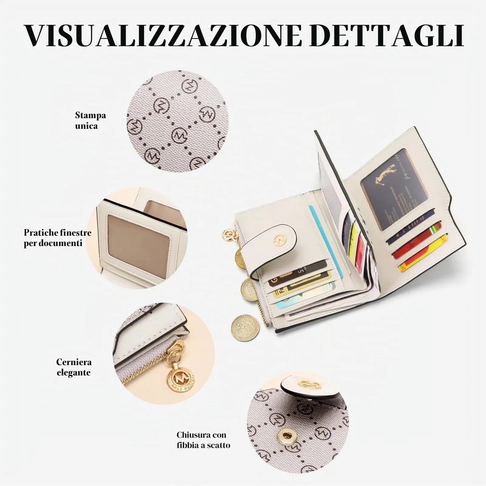 GOLF SUPAGS Portafogli per Donna Porta Carte di Credito in Pelle PVC Organizzatore Multi-Carta di Grande Capacità Portamonete Piccolo con Tasca con Cerniera Bifold - immagine 3