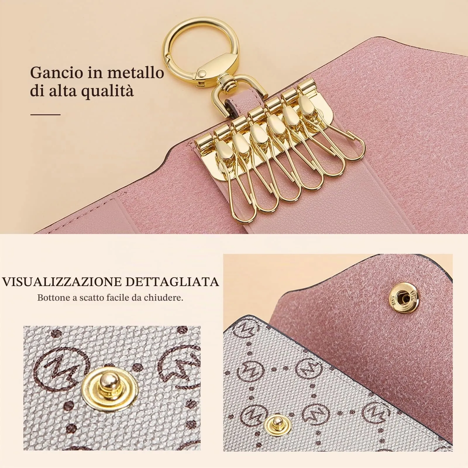 GOLF SUPAGS Portachiavi Porta Carte da Donna in Pelle PVC Portafoglio Con 6 Ganci, Chiusura a Scatto, per Chiavi, Organizer per Denaro - immagine 3