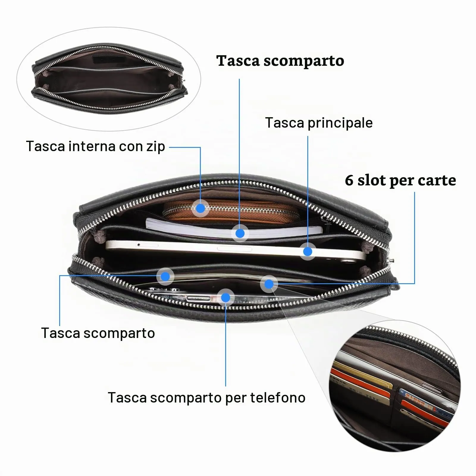 CONTACTS Pochette porta carte d'identità in vera pelle per uomo, grande capacità Portafoglio con serratura a combinazione antifurto - immagine 5